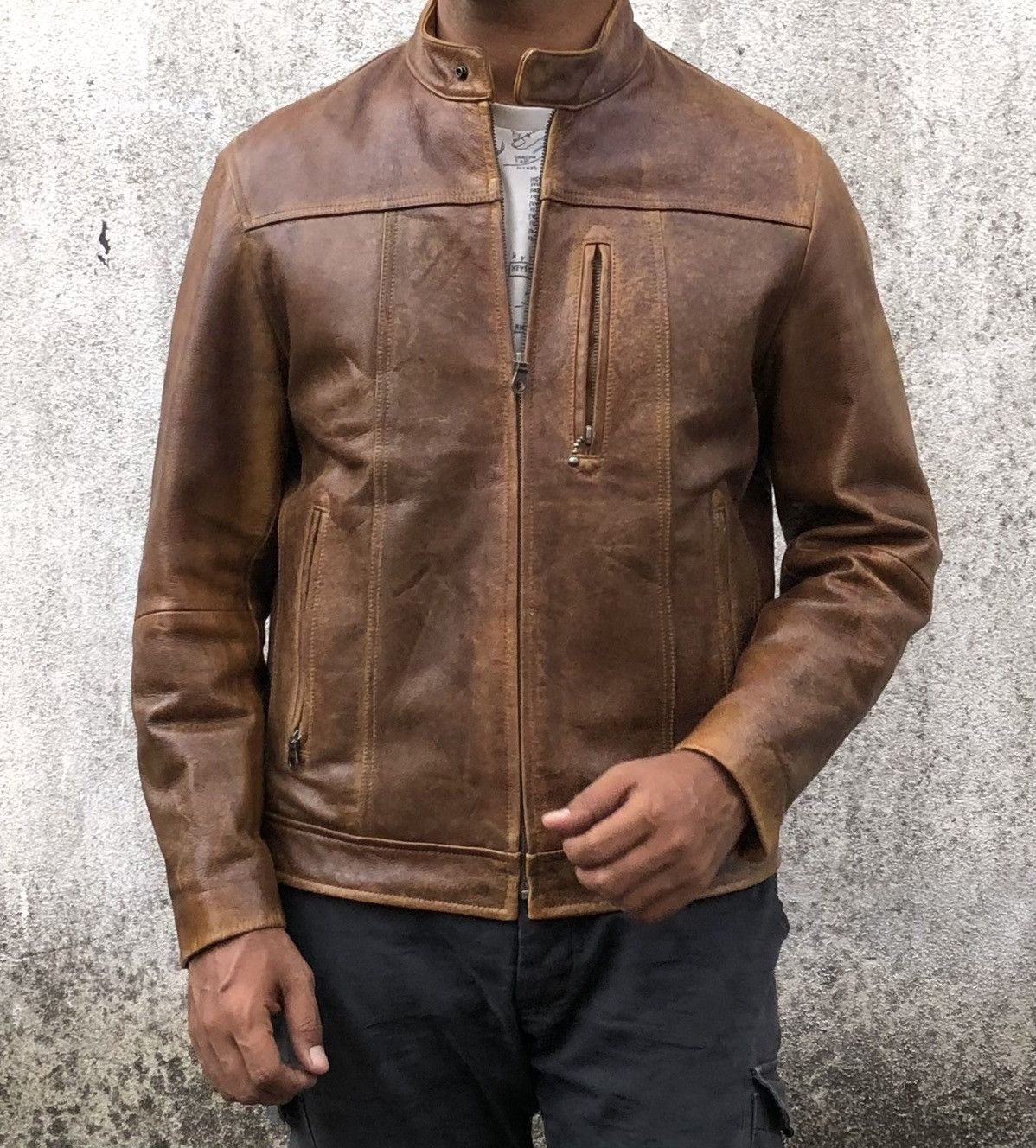 Vintage Vintage 90s Cow Real Leather Rider's Jacket By Uniqlo Size US M / EU 48-50 / 2 - 2 Thumbnail
