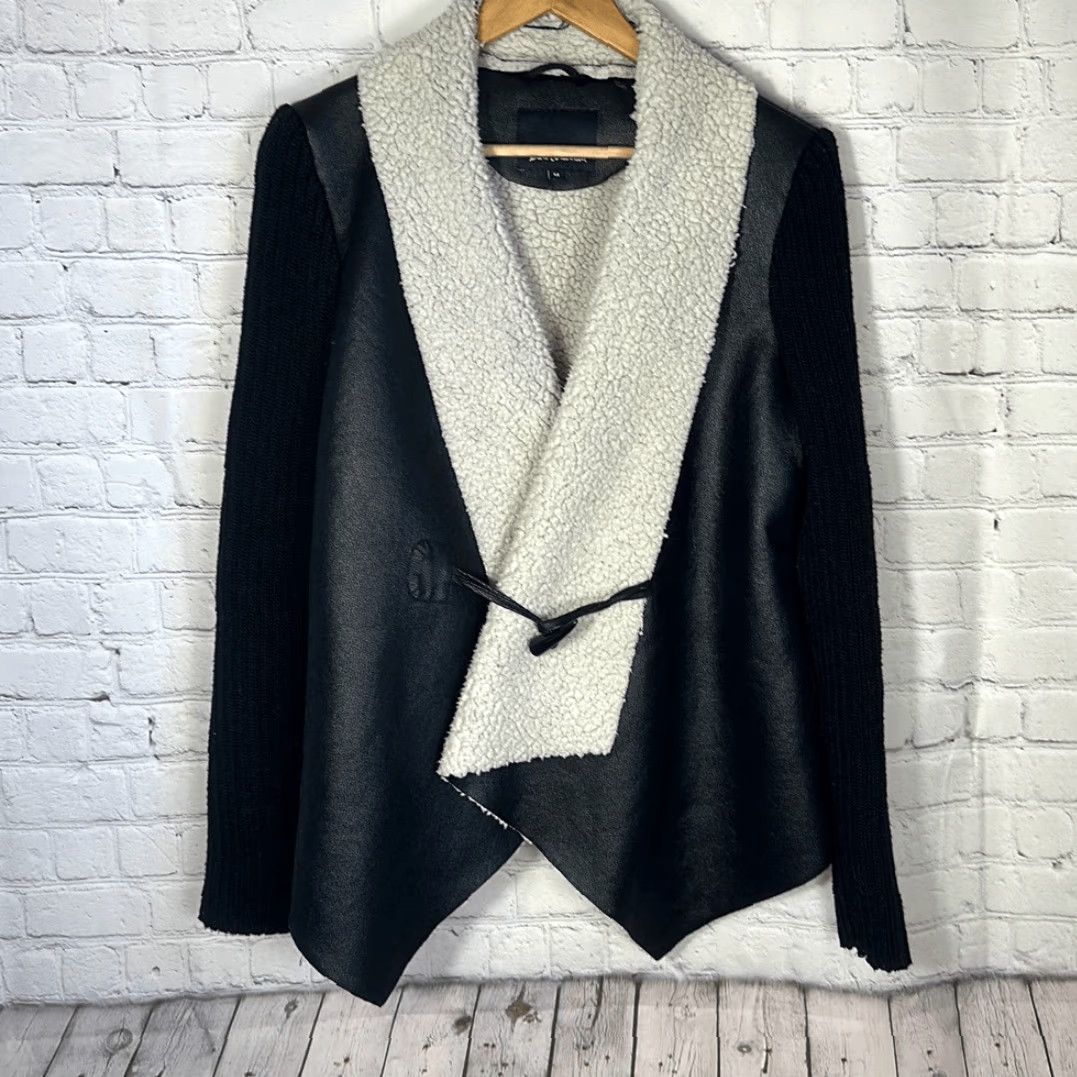 Sam Edelman Sam Edelman Women's Black Faux Leather Sherpa Lined Wrap Coat Jacket Medium Size M / US 6-8 / IT 42-44 - 2 Thumbnail