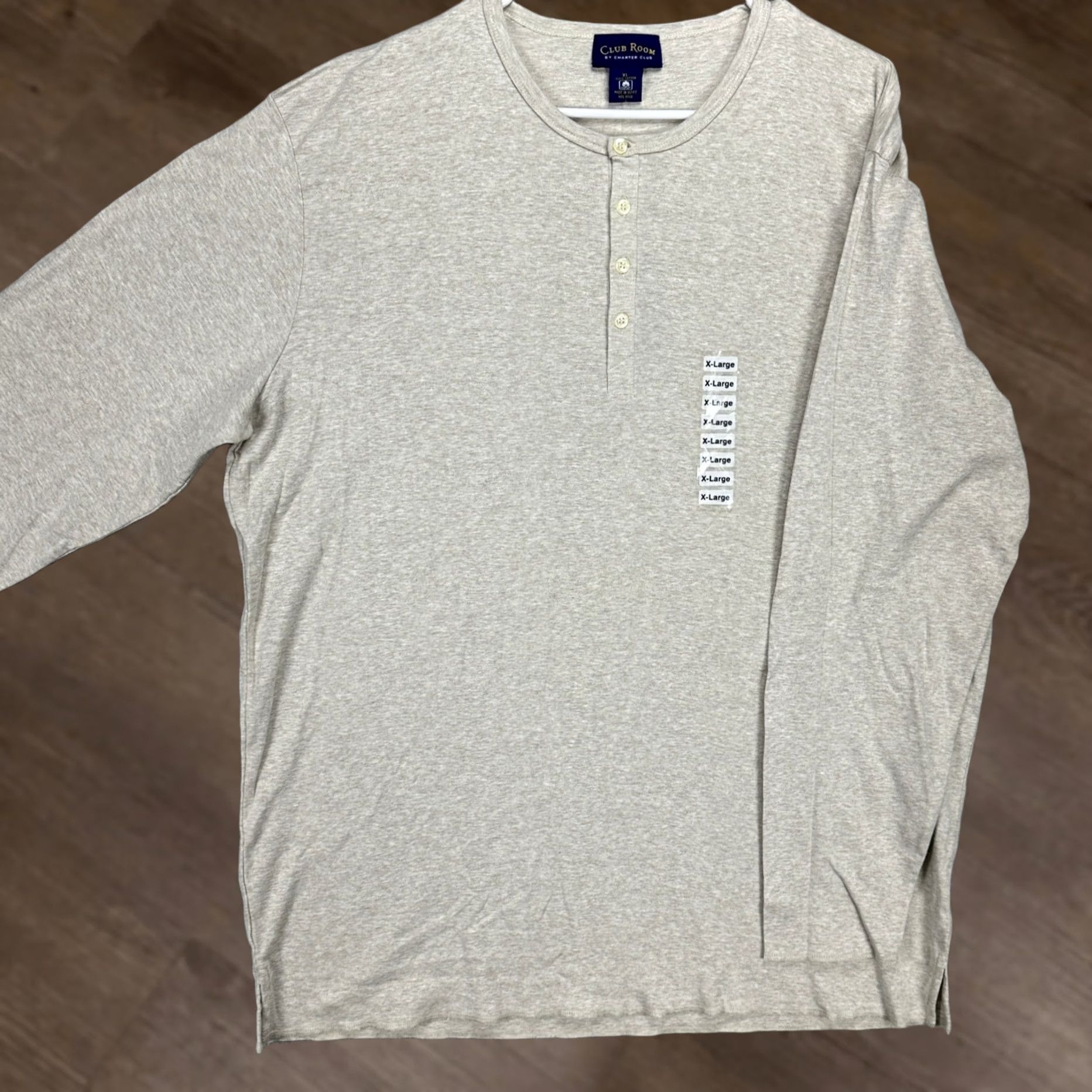 Club Room Club Room Mens Henley T-Shirt XL Light Tan Long Sleeve Tee 100% Cotton NEW Size US XL / EU 56 / 4 - 1 Thumbnail