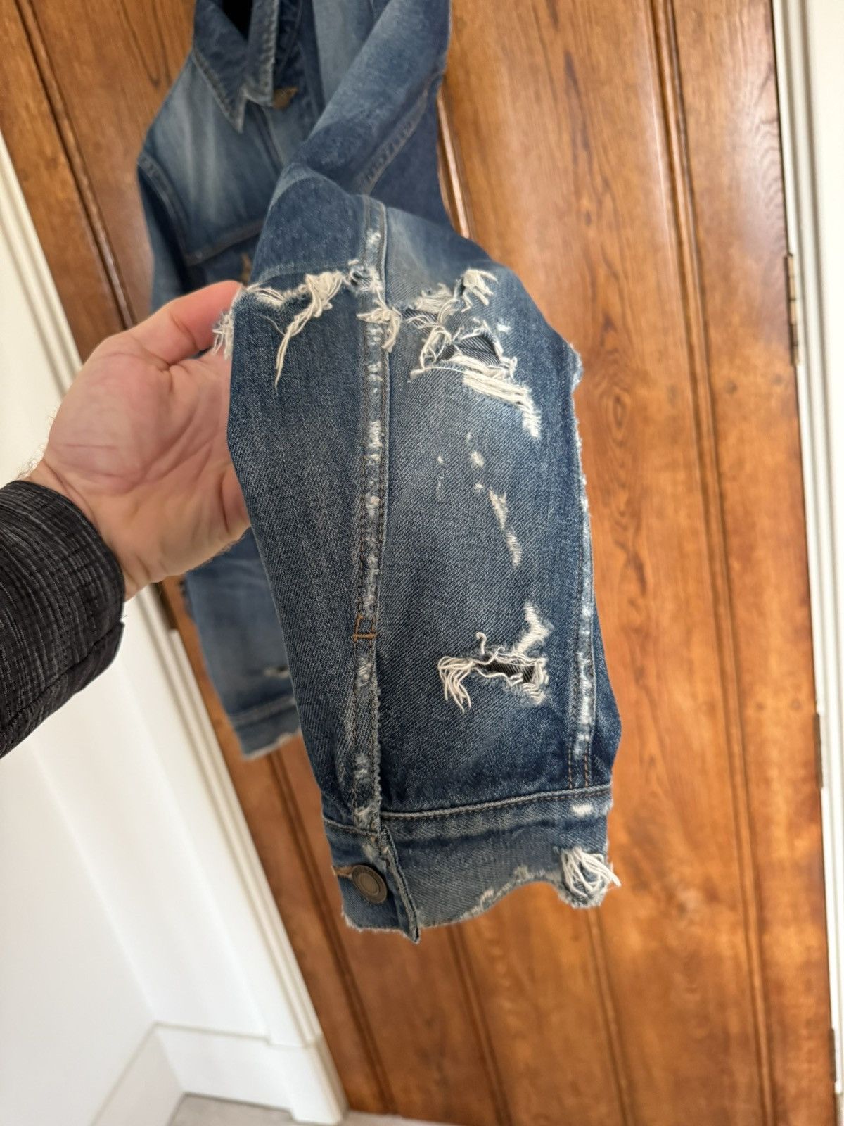 Saint Laurent Paris SS20 Saint Laurent crash denim jaket ripped thrashed grail L Size US L / EU 52-54 / 3 - 10 Thumbnail