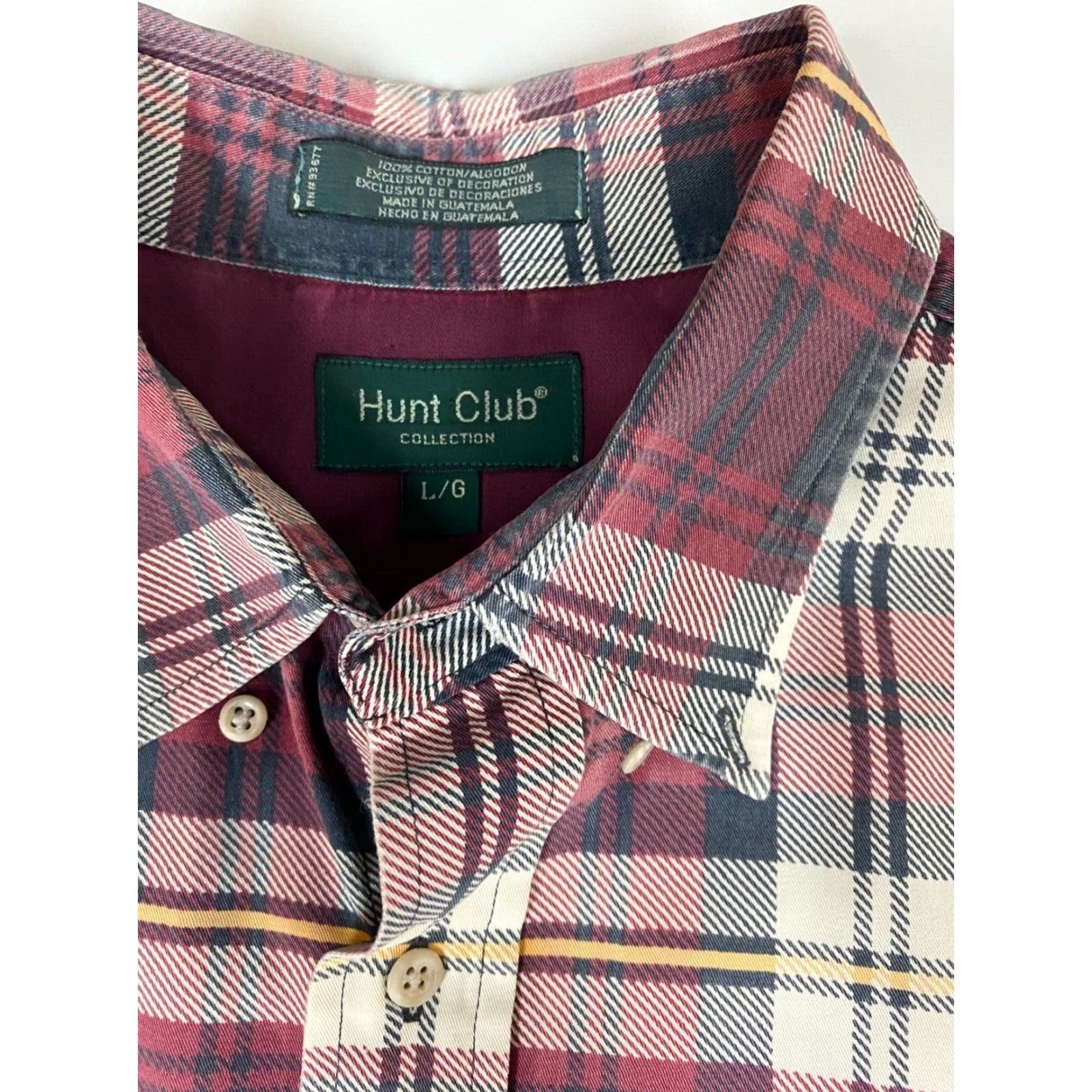 Vintage Hunt Club Shirt Mens Large Red Plaid Button-Down Short Sleeve Collared Button-Up Knit Polyester Size US L / EU 52-54 / 3 - 5 Thumbnail