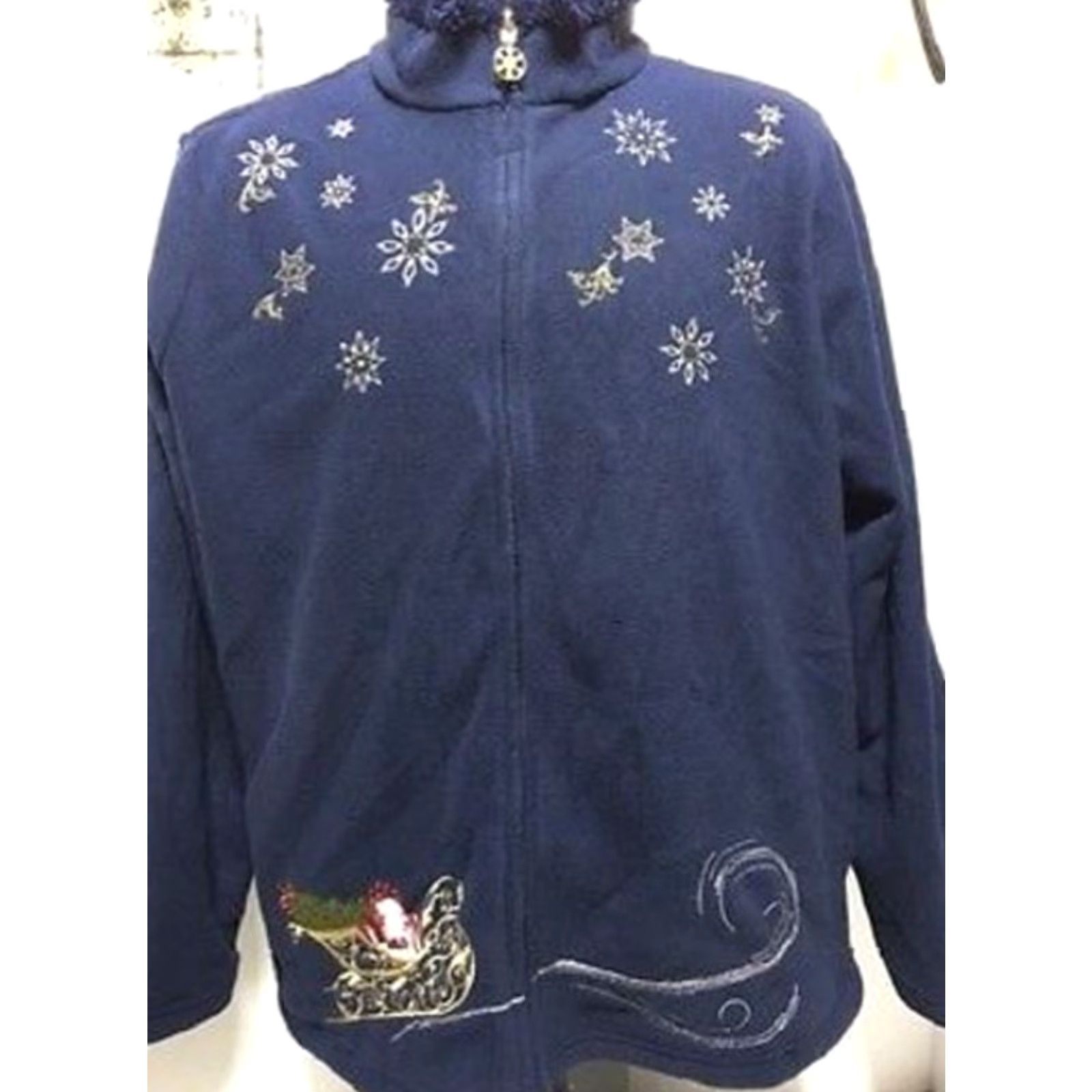 Vintage Jason Maxwell Women's Plus-Size Long Sleeve Full Zip Mock Neck Jacket Navy Blue 1X Christmas Winter Christmas Mock Neck Jacket Mens? Size XL / US 12-14 / IT 48-50 - 5 Thumbnail