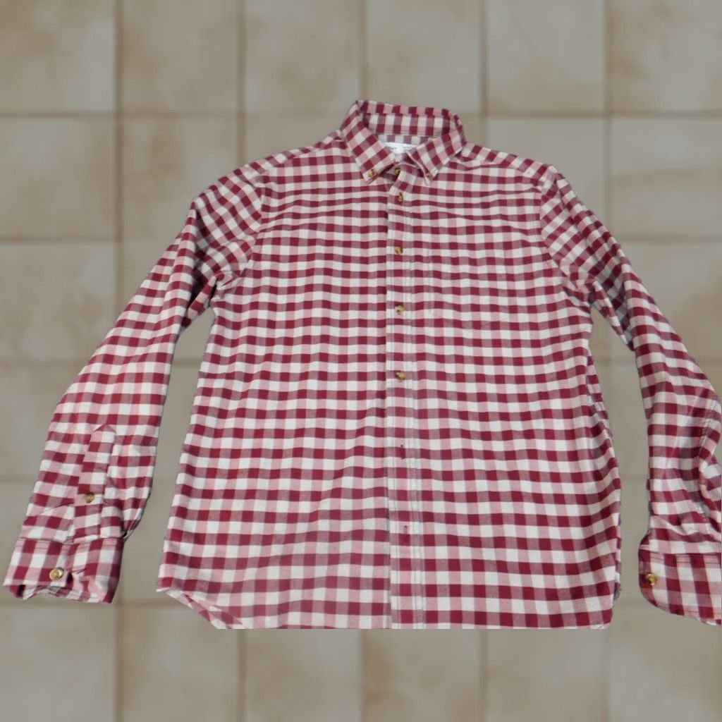 Old Navy Old Navy Mens Shirt M Red Button-Down Everyday Plaid Shirt, Long Sleeve, Cotton, Button-Up, Classic, Pockets, Knit, Regular Fit, Men Size US M / EU 48-50 / 2 - 1 Thumbnail