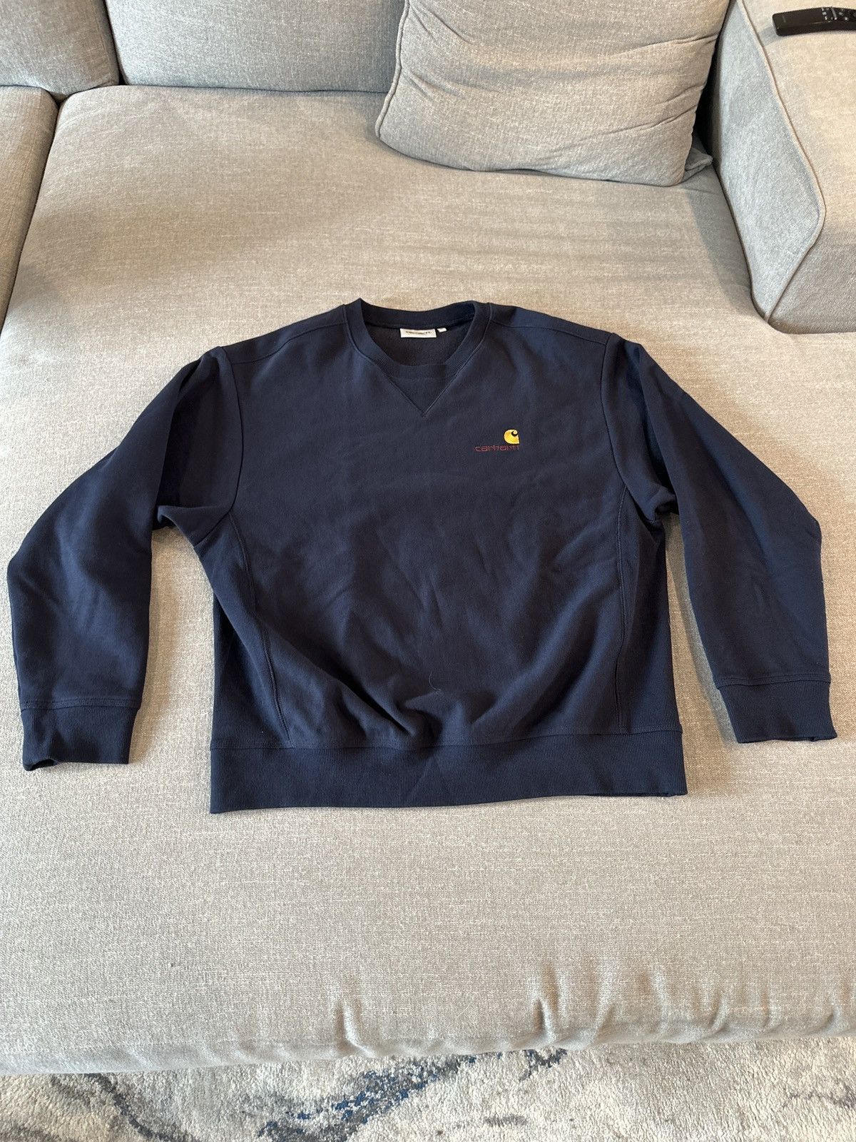 image of Carhartt Wip Navy Logo Embroidered Crewneck, Men's (Size Medium)
