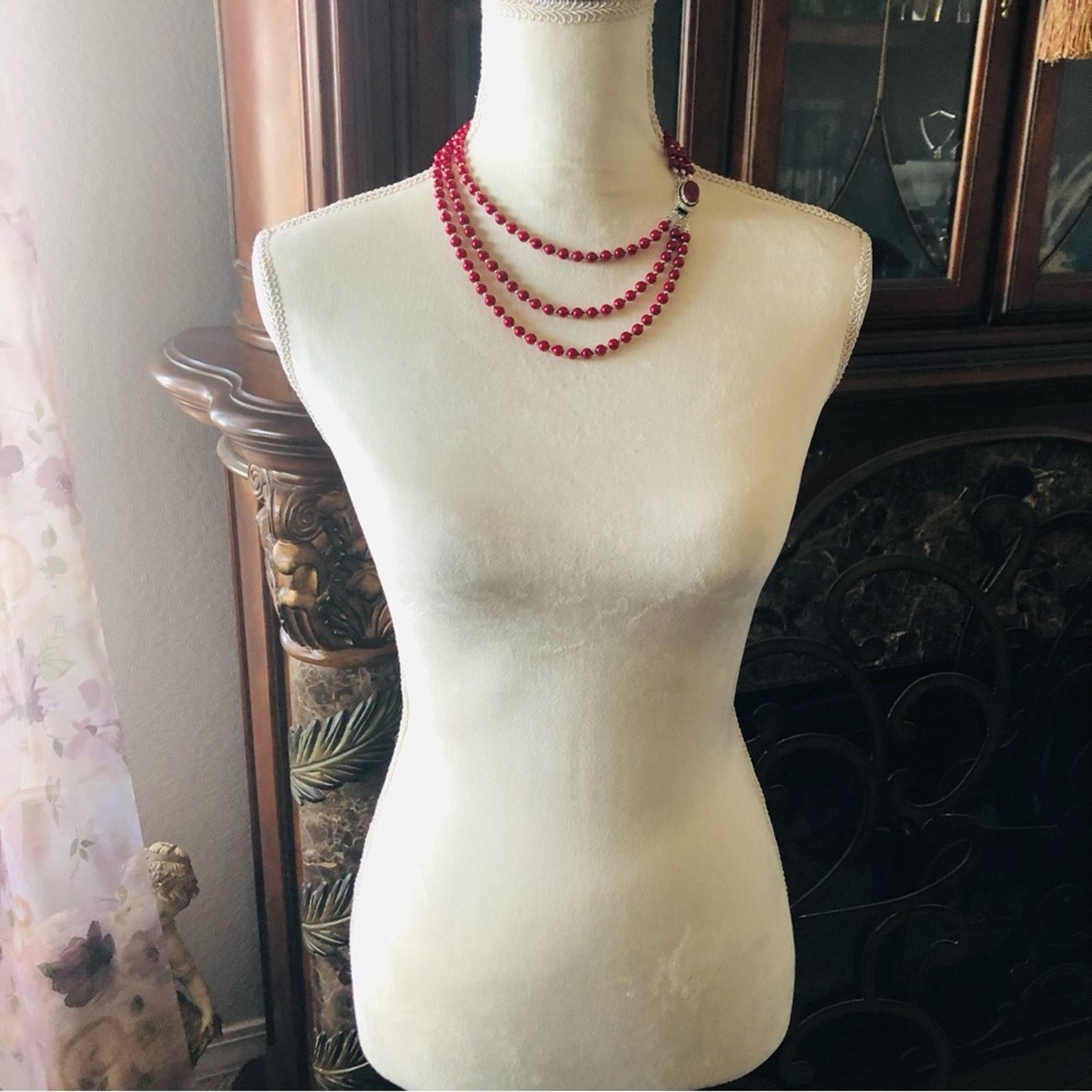 Handmade Handcrafted triple strand red Pearl genuine ruby cneckla Size ONE SIZE - 5 Thumbnail
