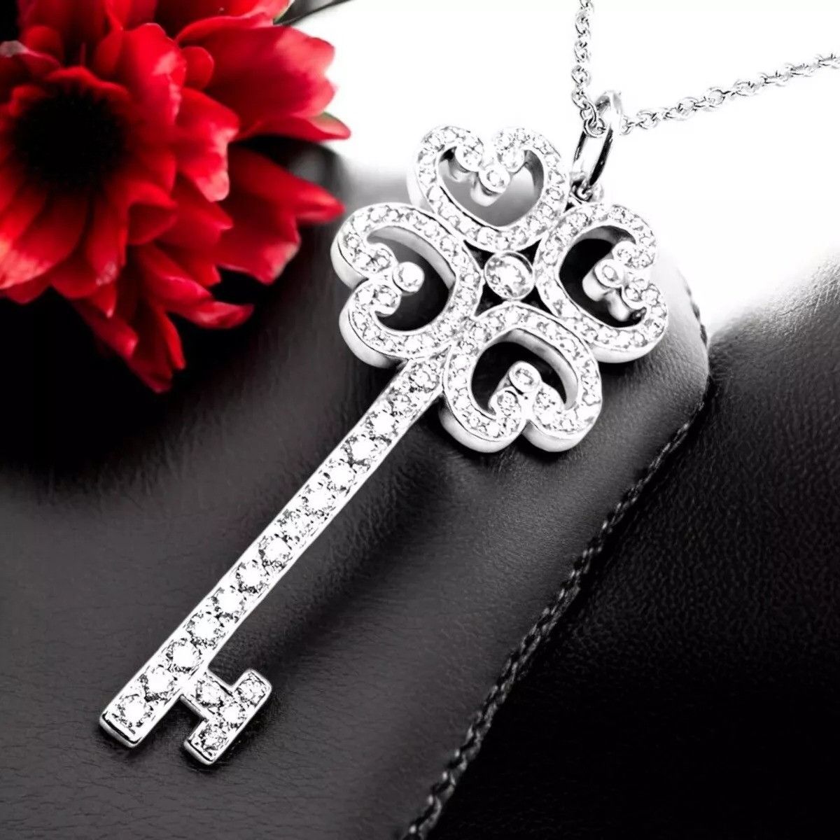 Tiffany & Co. 18k White Gold Enchant Quatra Heart Key Pendant Necklace Size ONE SIZE - 2 Thumbnail
