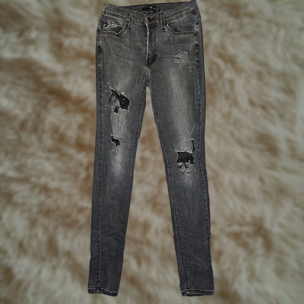 Vintage Kancan Jeans Mid Rise Skinny Black Distressed USA Preppy Women's 28 Ankle Size 28" / US 6 / IT 42 - 1 Thumbnail
