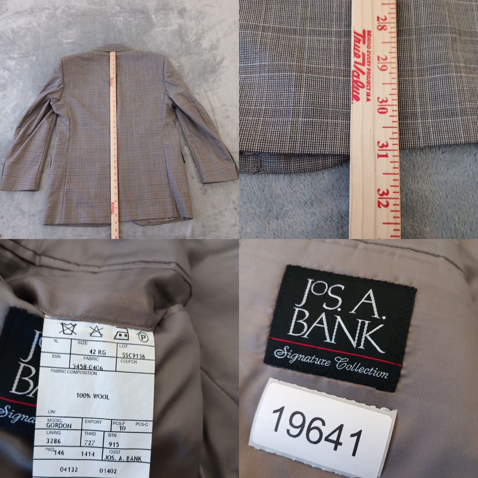 Jos. A. Bank Jos. A. Bank Blazer Mens 42 Gray Plaid Wool Two Button Single Vent Notch Lapel Regular Size 42 Jacket Front Button Style Two-Button 2 Piece Size 42R - 8 Thumbnail