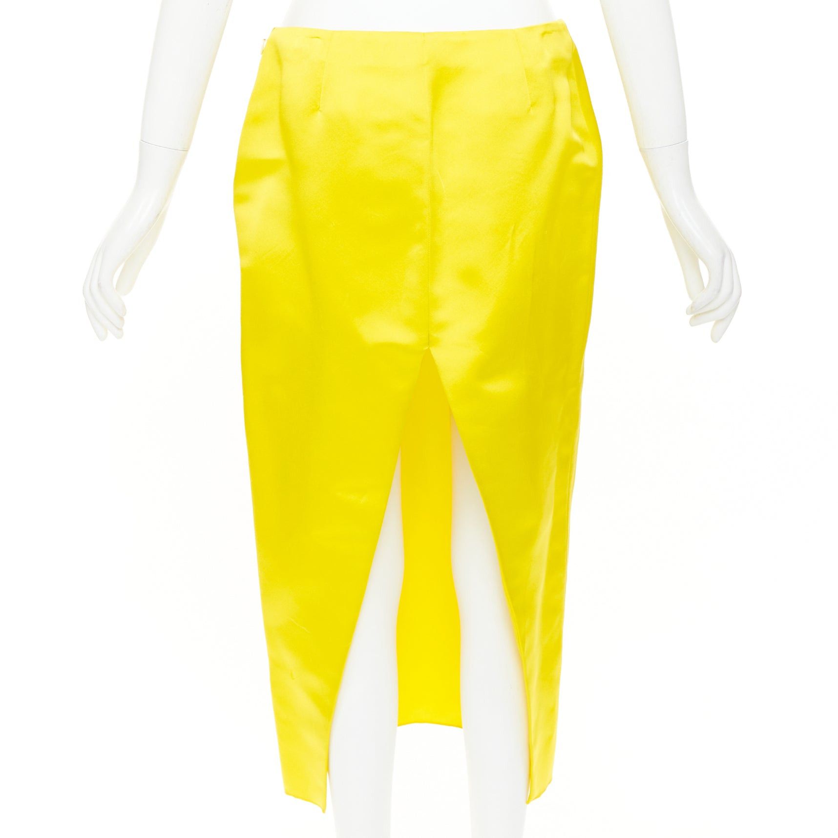 Prada PRADA 2022 Raf Simons Runway yellow satin black split high waisted midi skirt IT42 M Size 28" / US 6 / IT 42 - 1 Thumbnail