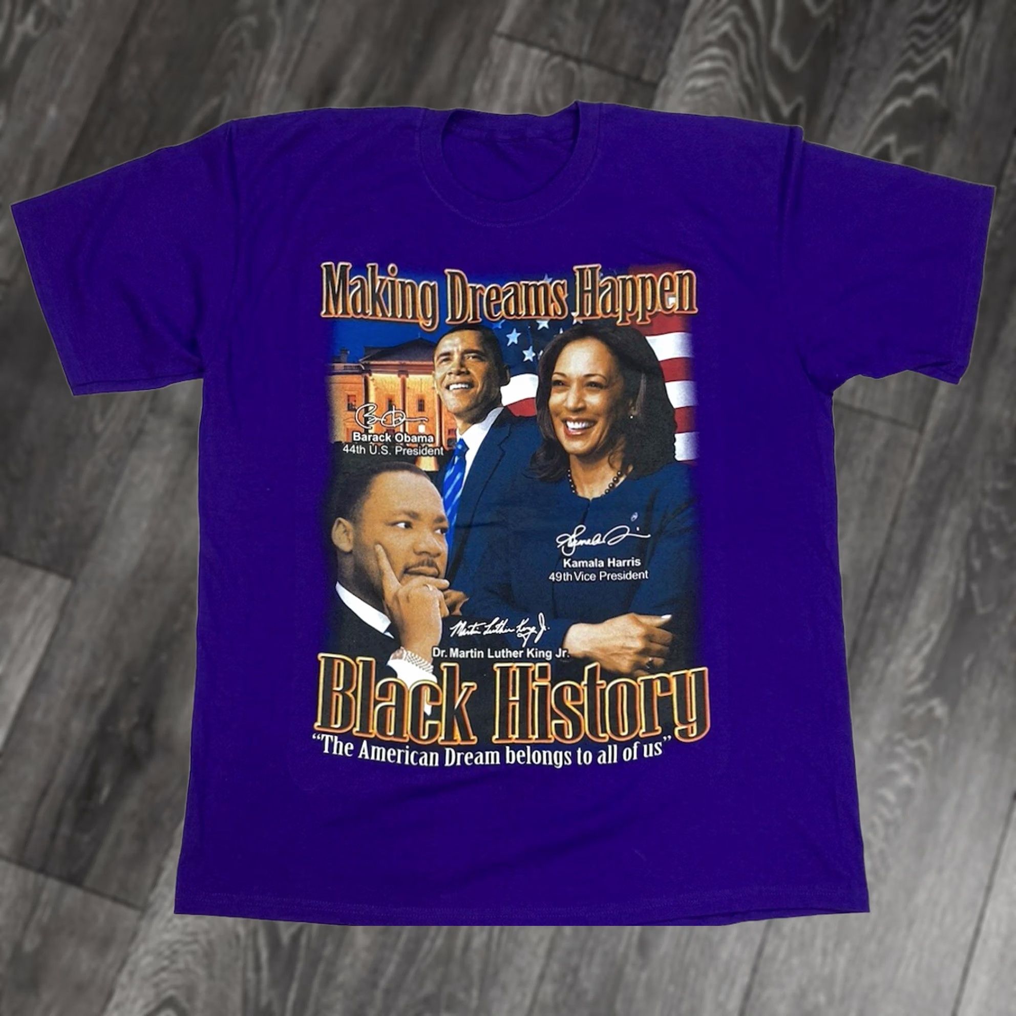 Gildan VINTAGE Black History Making Dreams Happen Graphic T-shirt Men XL Purple Short Sleeve Size US XL / EU 56 / 4 - 1 Thumbnail