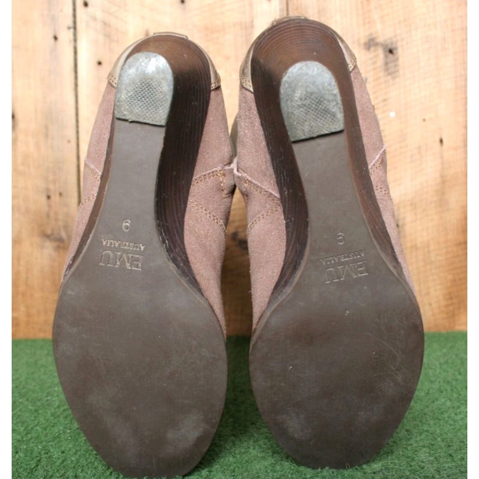 Vintage EMU Tarlo Brown Suede Knee-High Wedge Heel Boots Sz. 9 18" Tall Pull On Zip Women Size US 9 / IT 39 - 4 Thumbnail