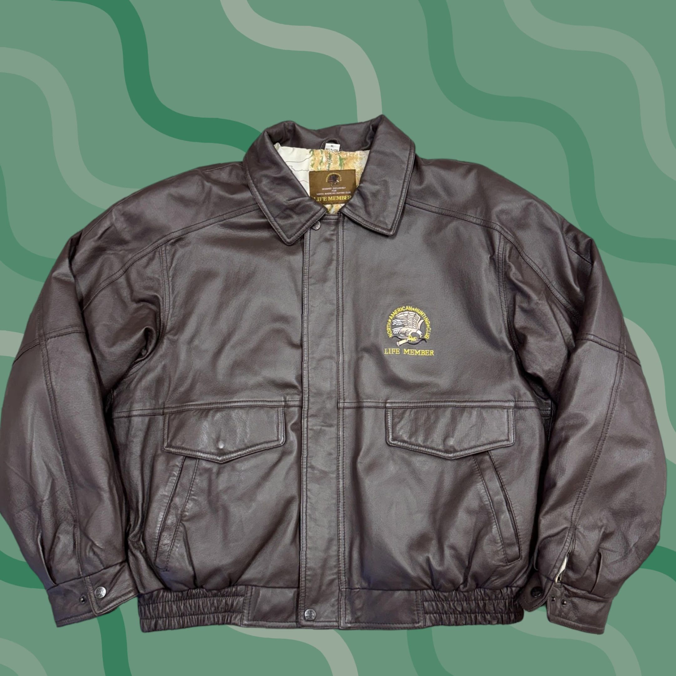 Vintage VINTAGE North American Hunting Club Jacket Men’s XL Brown Leather Bomber Life Member Size US XL / EU 56 / 4 - 1 Thumbnail