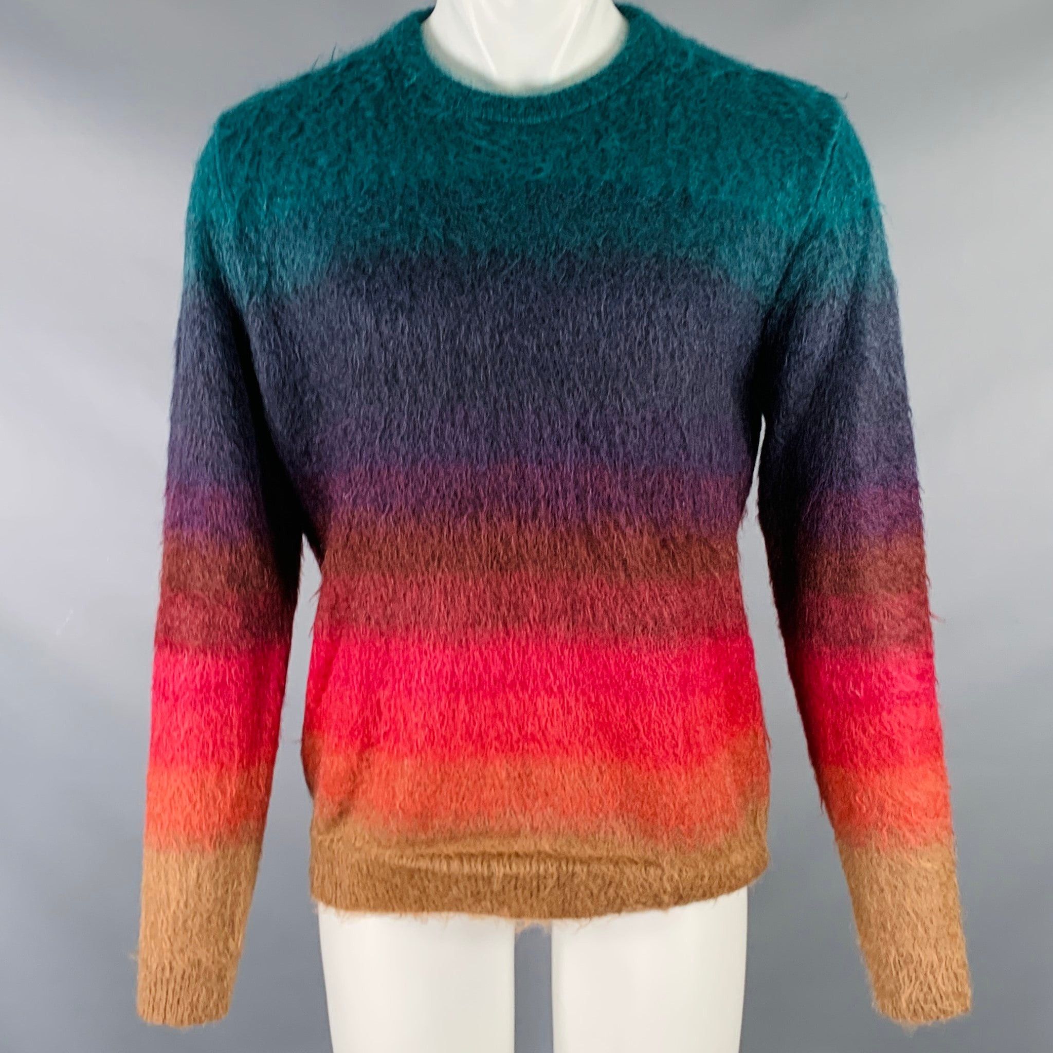 image of Paul Smith Green Multi Color Ombre Mohair Blend Crewneck Sweater, Men's (Size Medium)