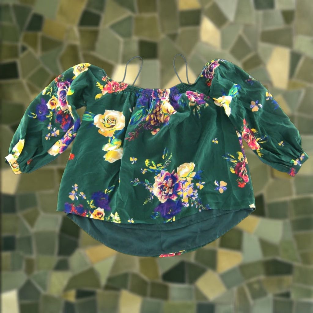 Vintage Maeve Anthropologie 100% Silk Green Pink Floral Off Shoulder Top Blouse XS Blouse Womens Size XS / US 0-2 / IT 36-38 - 1 Thumbnail