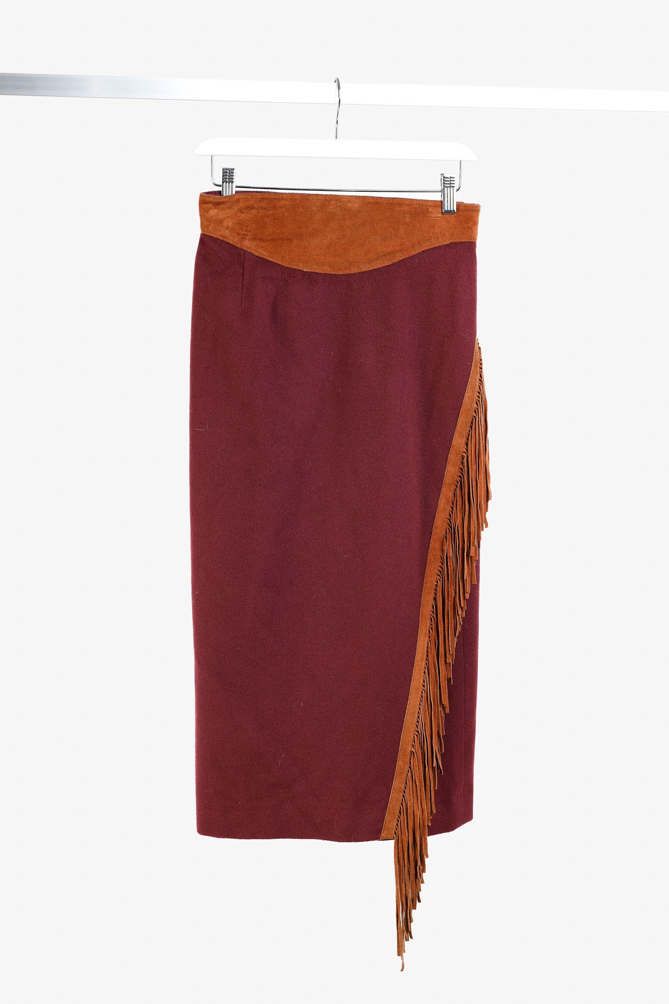 Designer Ritz Saddler Wool & Cashmere Suede-Fringe Midi Skirt Size 30" / US 8 / IT 44 - 1 Thumbnail