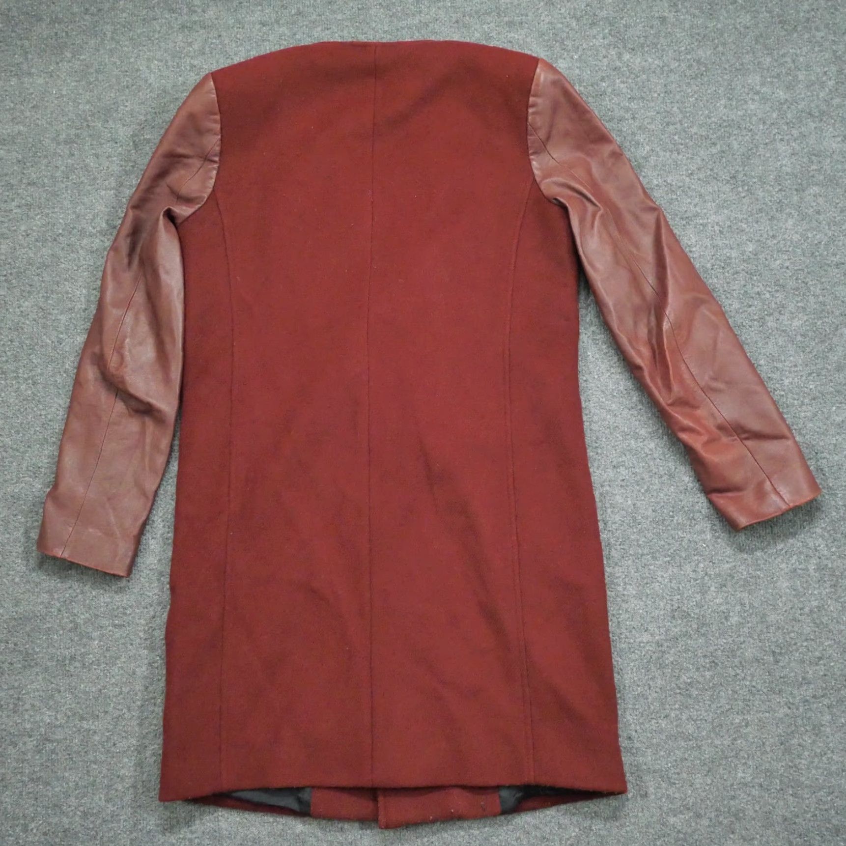 Zara Zara Jacket Womens Small Red Burgundy Wool Leather Blazer Long Asymmetrical Zip Size S / US 4 / IT 40 - 6 Thumbnail