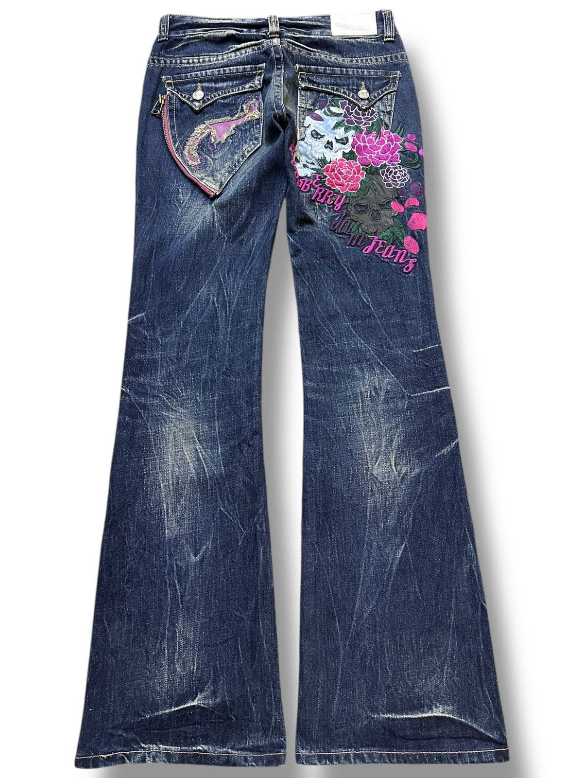 POST ARCHIVE FACTION (PAF) Vintage Raspberry Flare Bootcut Embroidery Skulls Punk Denim Size US 30 / EU 46 - 1 Thumbnail