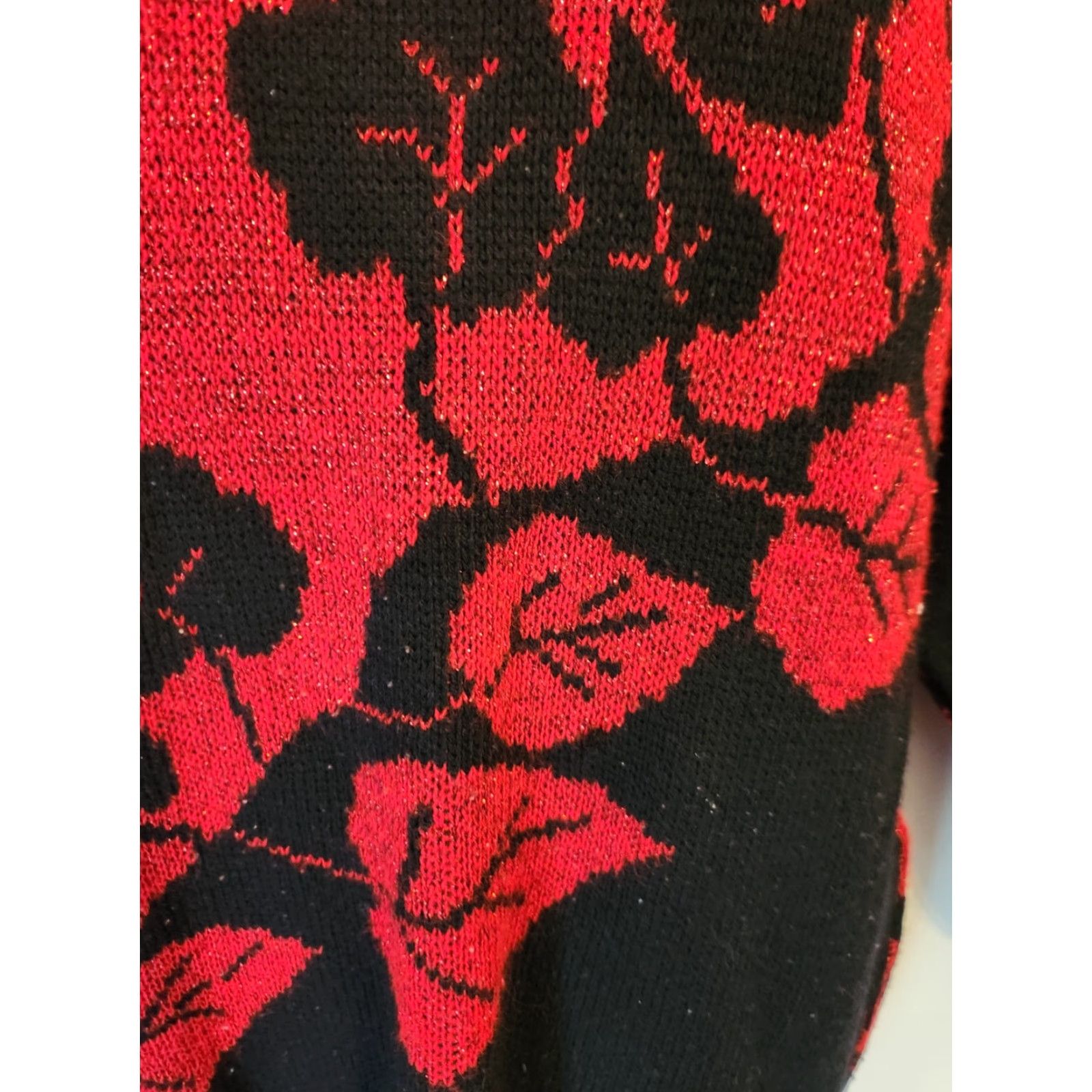 Vintage VINTAGE Arielle Gothic Sweater Shirt XL Black Red Leaf Print 1980s 80s US Mens Womens Boys Girls? Size XL / US 12-14 / IT 48-50 - 2 Thumbnail
