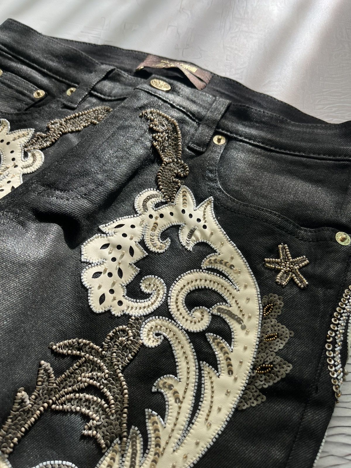 Roberto Cavalli Roberto Cavalli Embroidered Luxury Jeans Pants Black Size 28" / US 6 / IT 42 - 4 Thumbnail