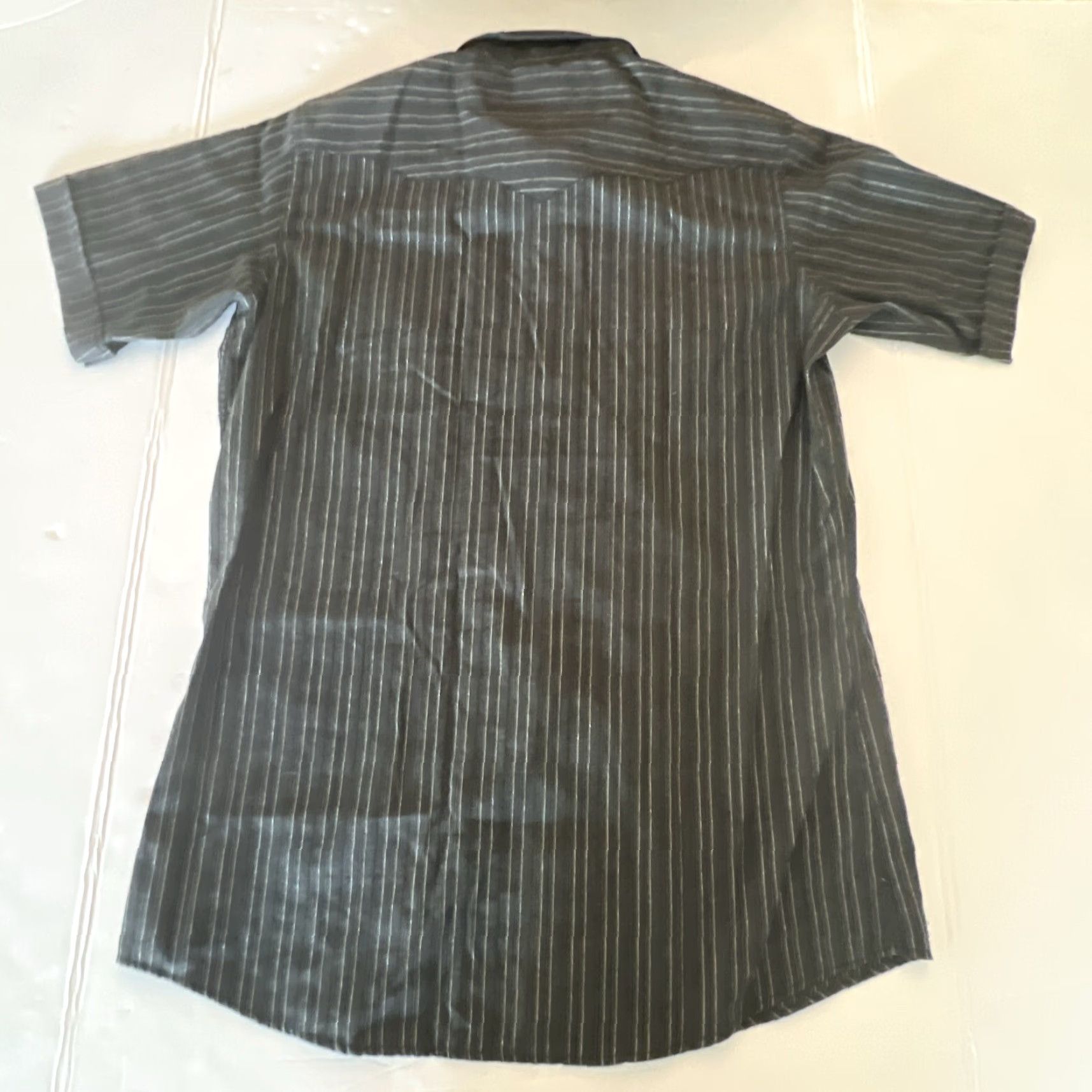 Vintage VINTAGE Corral West Ranch Wear Men’s Large Pearl Snap Striped Short Sleeve USA Shirt Men L Black Striped USA Buttons Snap Size US 33 - 4 Thumbnail