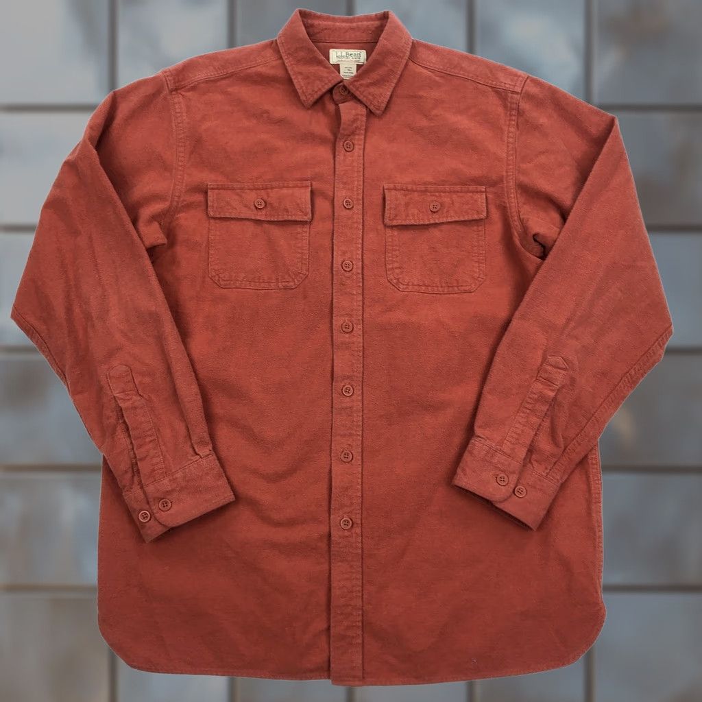 Vintage VINTAGE L.L.Bean Shirt Chamois Cloth Button-Down Long Sleeve Orange Mens Large Tall Shirt Size US L / EU 52-54 / 3 - 1 Thumbnail