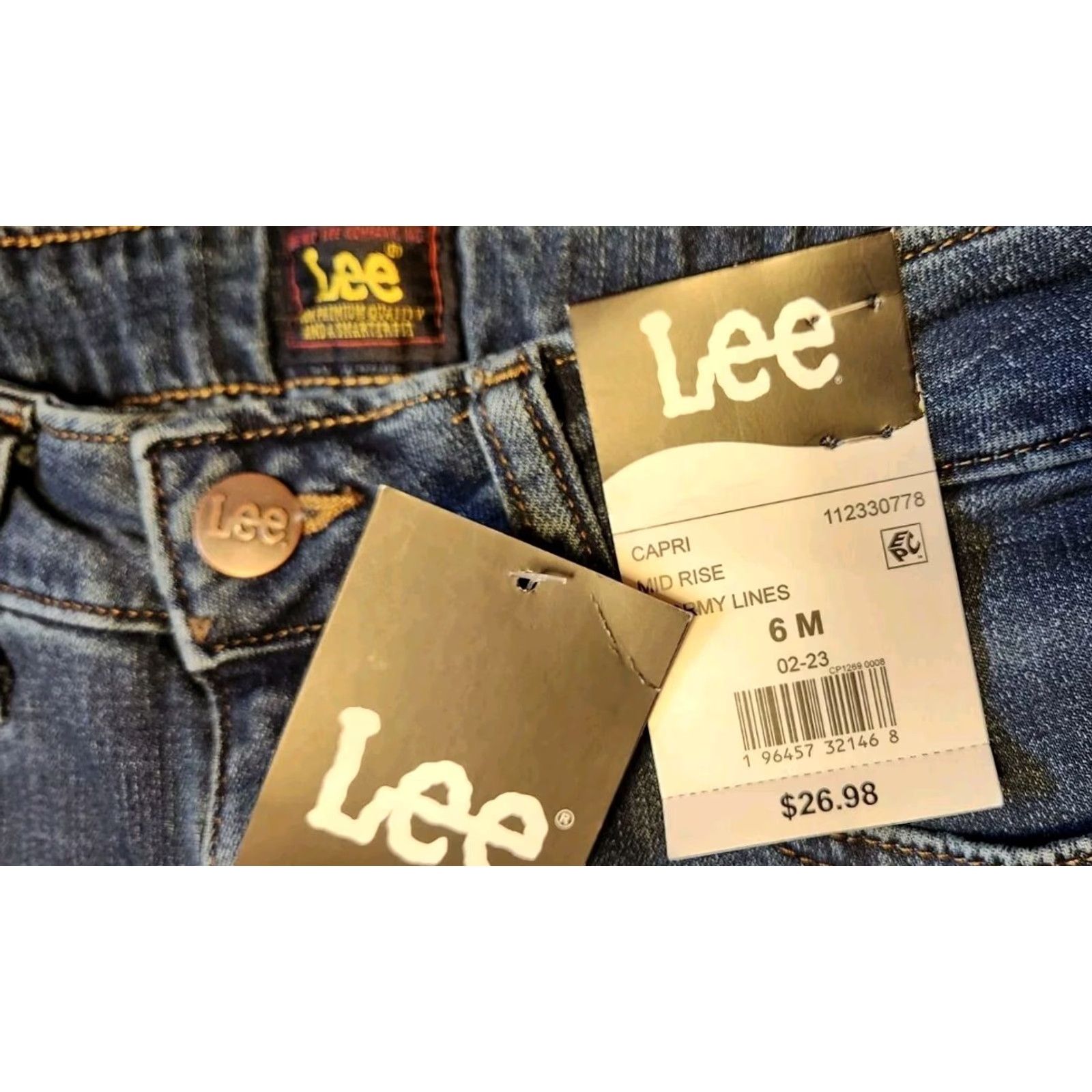 Lee LEE Crop Jeans Dark Denim Capris Stormy Lines Women's Mid Rise 6M Pants NWT Cotton Blend Blue Regular Pants 28" Waist 22" Inseam Capris/Jeans Womens Size 28" / US 6 / IT 42 - 5 Thumbnail