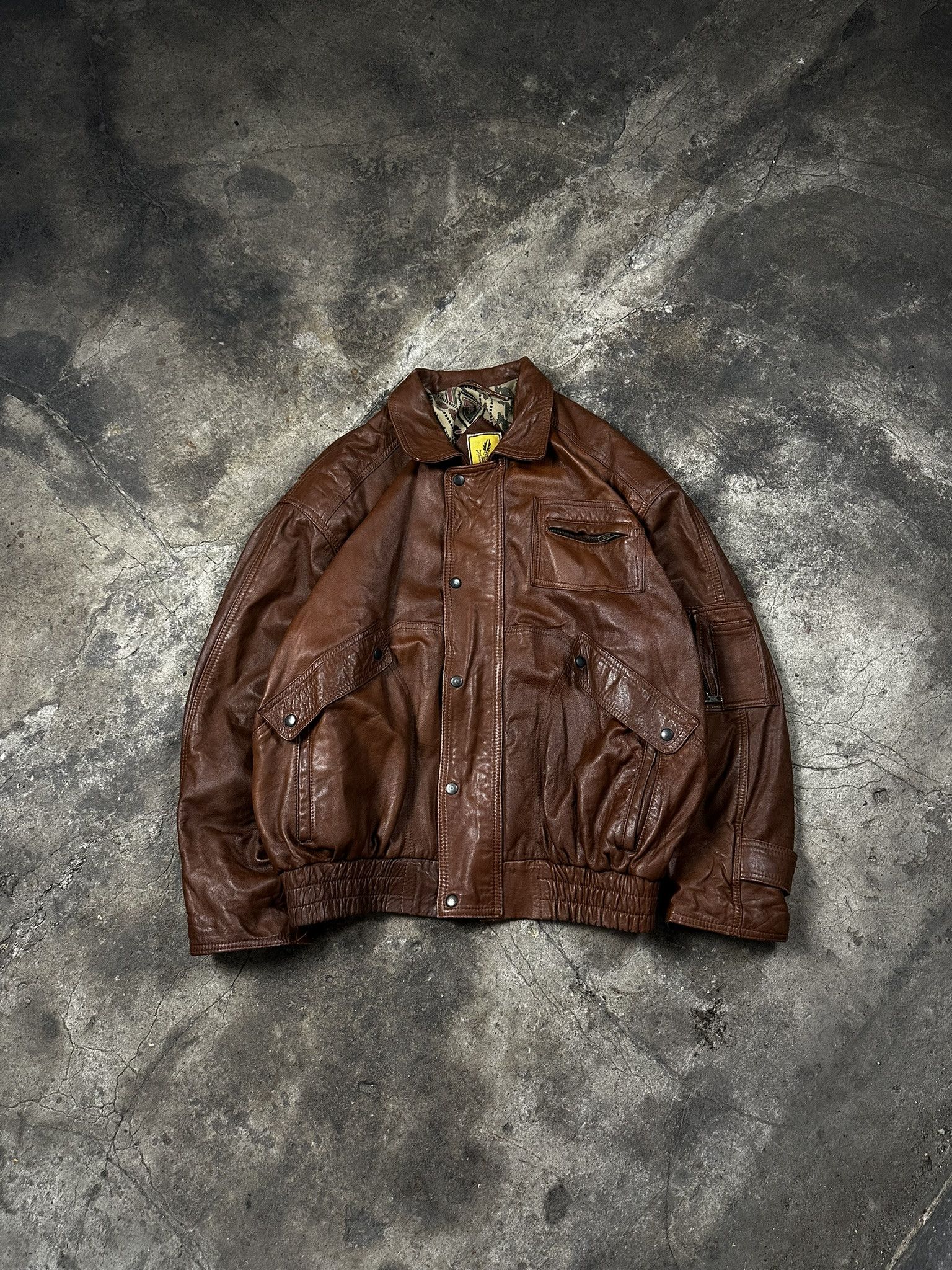 80s Vintage Leather Bomber Jacket
