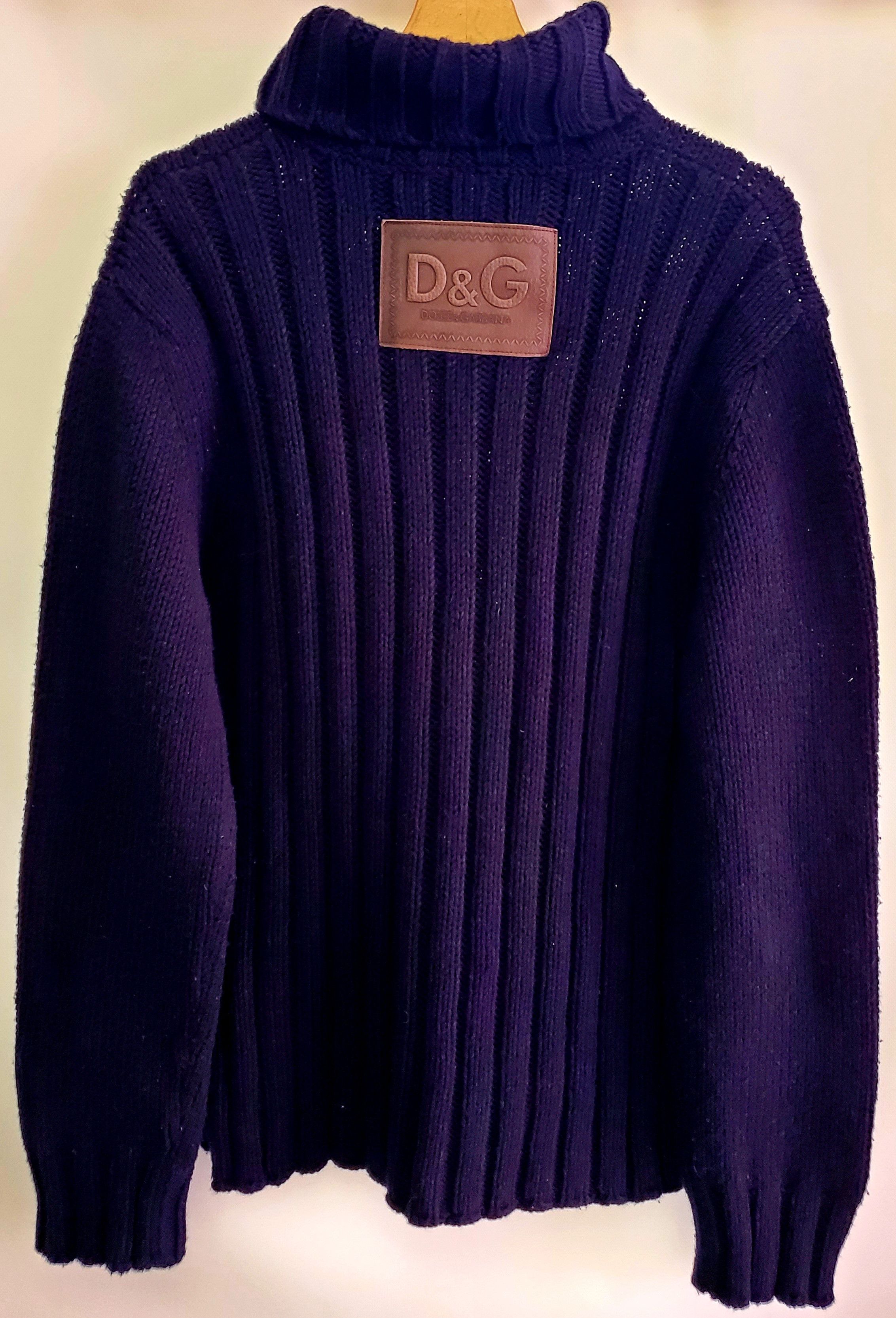 Dolce & Gabbana Dolce Gabbana Wool Turtleneck Navy Big Leather Patch Logo Size US L / EU 52-54 / 3 - 7 Thumbnail