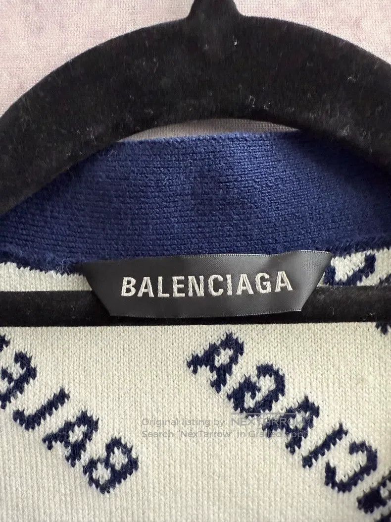 Balenciaga Balenciaga Navy Blue Letter Full Print Knit Cardigan Size US M / EU 48-50 / 2 - 2 Thumbnail