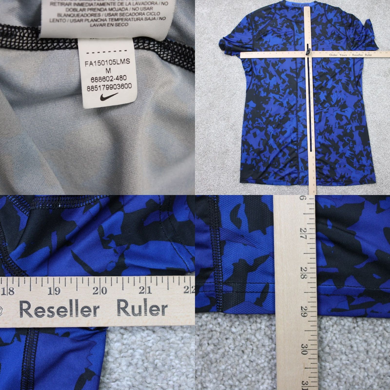 Nike Nike Pro Shirt Mens Medium Blue/Black Camo Dri-Fit Athletic Short Sleeve Size US M / EU 48-50 / 2 - 8 Thumbnail