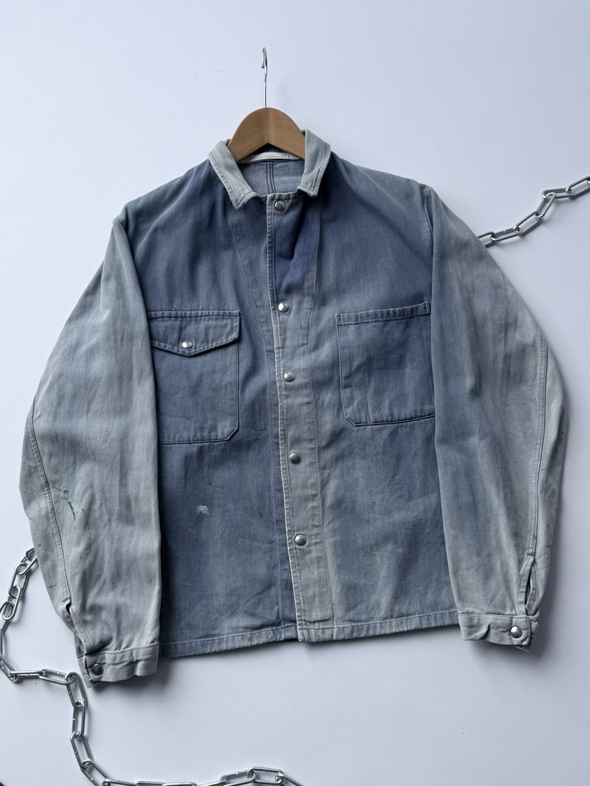 Le Laboureur Vintage 80s French Swiss Made Faded Work Chore Jacket Size US M / EU 48-50 / 2 - 1 Thumbnail