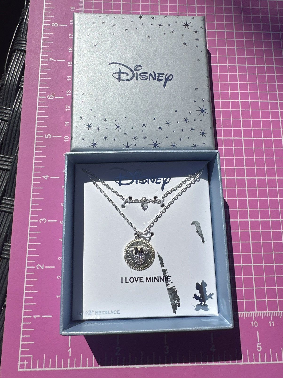 Designer Disney necklace silver tone rose gold bow “I love Minnie” Size ONE SIZE - 2 Thumbnail