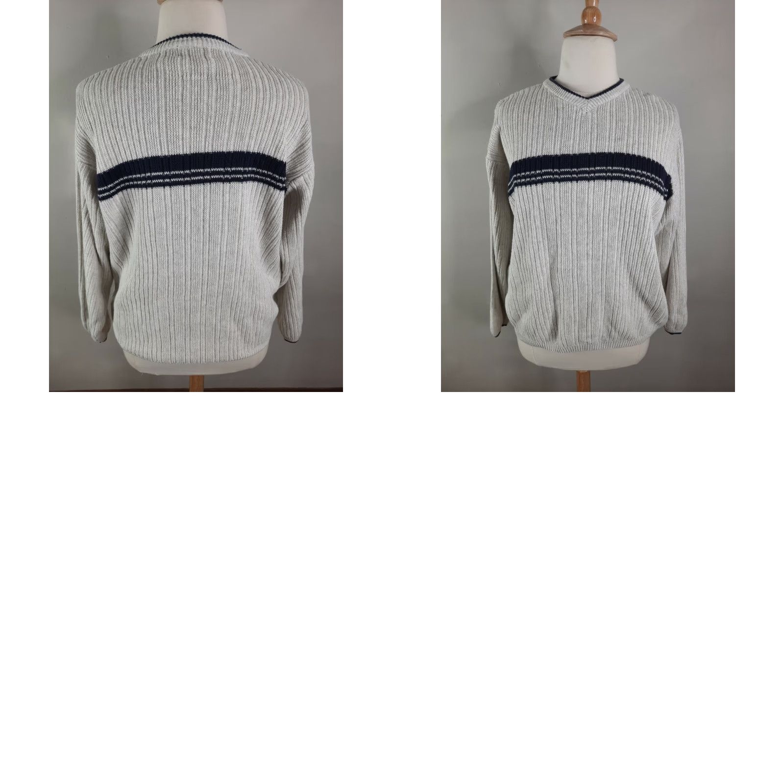Vintage VINTAGE 90s Y2K Sonoma Womens XL V neck Striped Sweater Beige Blue Oversized Pullover Knit Shirt Women Size XL / US 12-14 / IT 48-50 - 8 Thumbnail