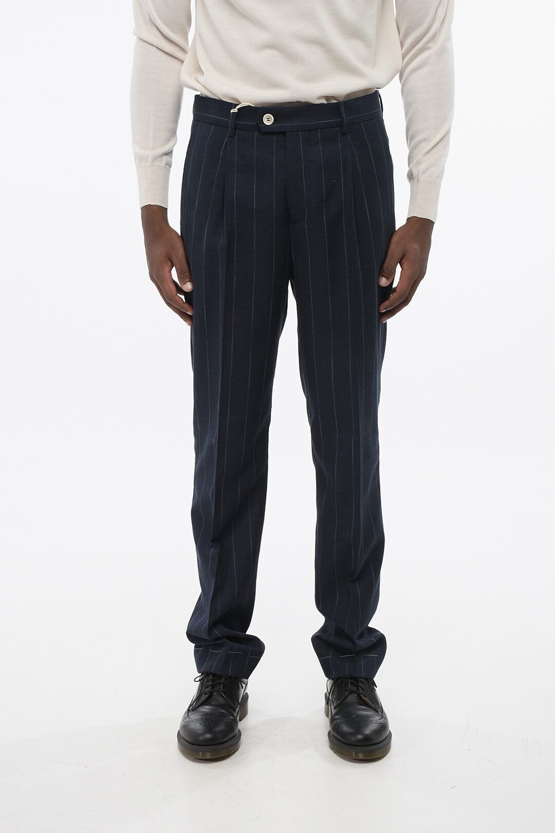 Brunello Cucinelli og1mm0825 Single-pleated Virgin Wool Blend Pant in Blue Size US 40 / EU 56 - 1 Thumbnail