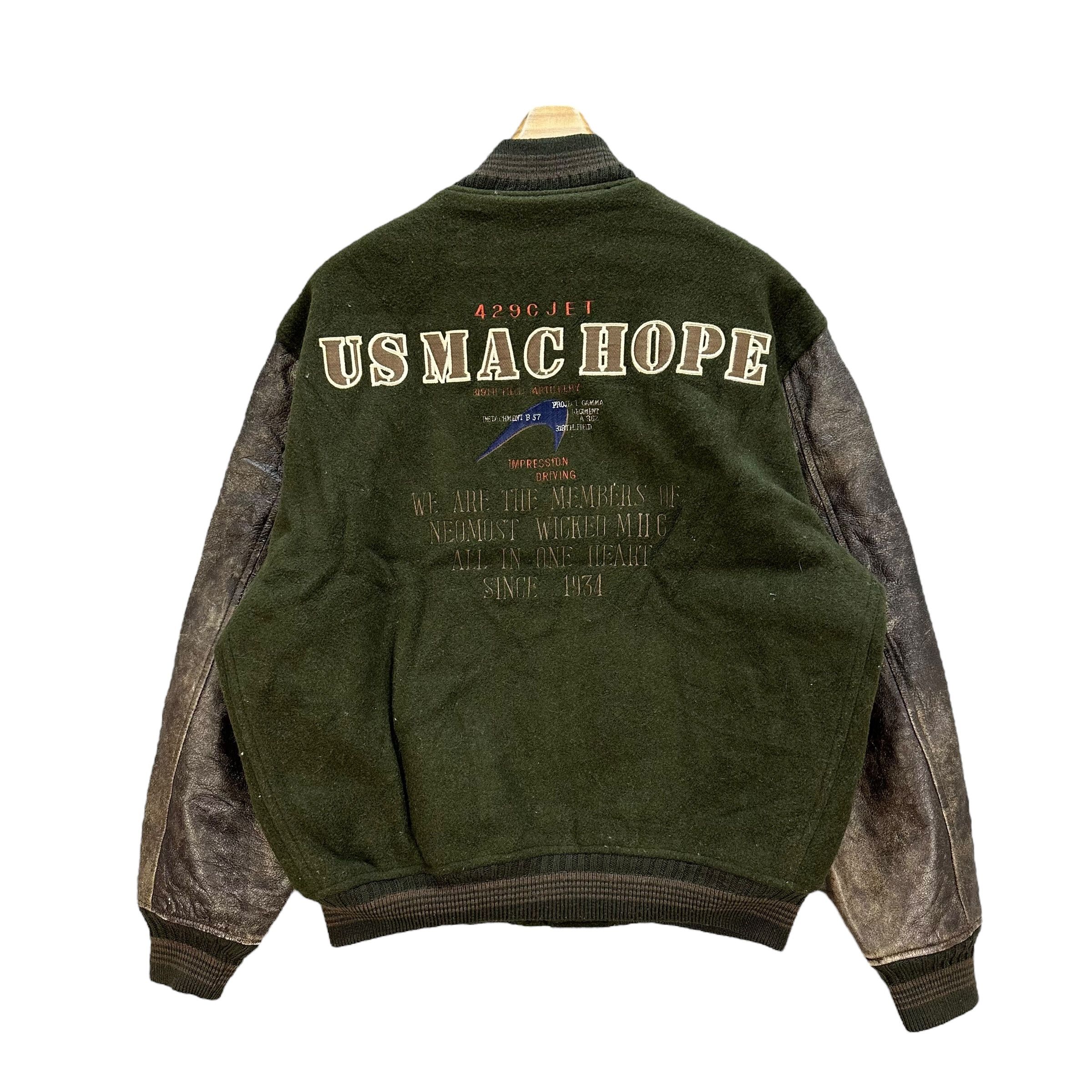 Vintage US MAC HOPE Big Logo Leather Wool Stadium Jacket #A11-0265 Size US L / EU 52-54 / 3 - 1 Thumbnail