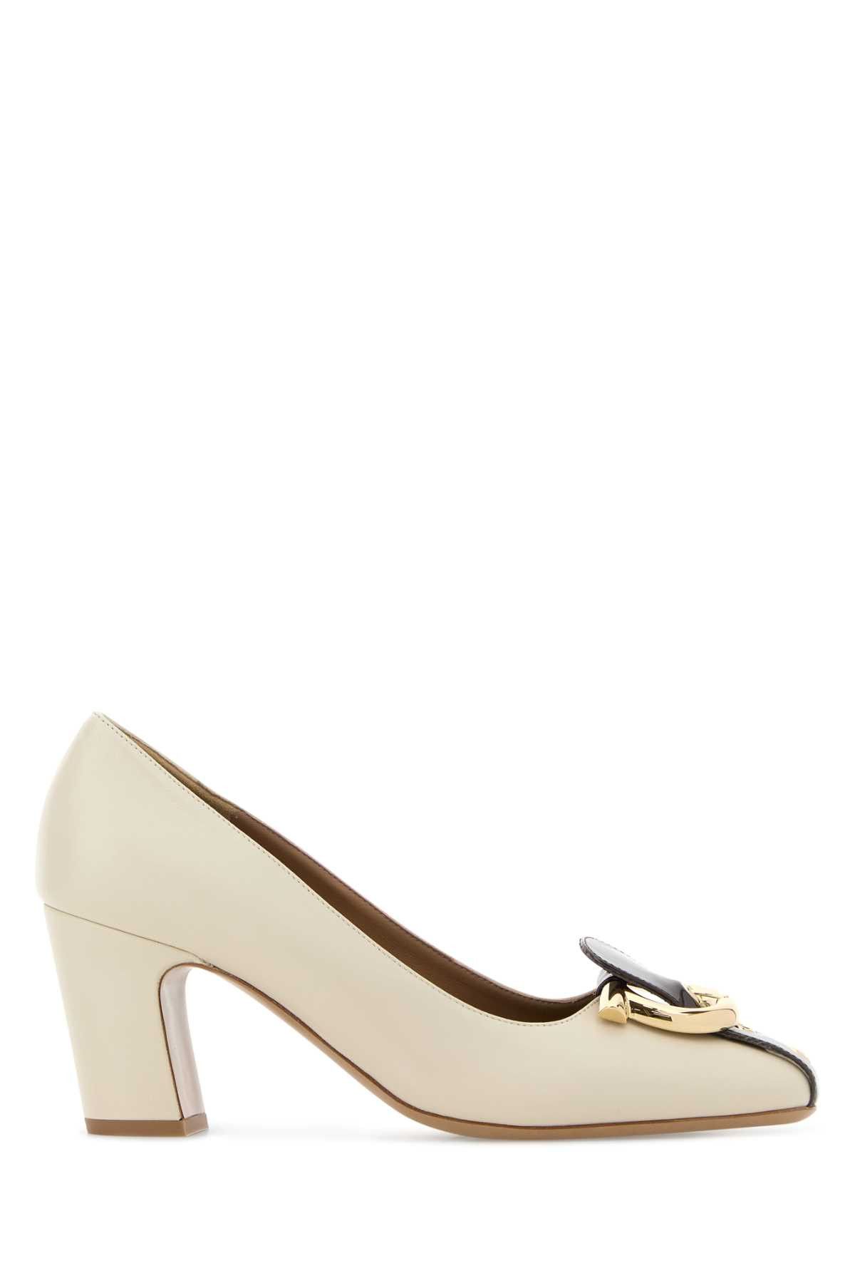 Salvatore Ferragamo Ivory Leather Oxide 70 Pumps Size US 9.5 / IT 39.5 - 1 Thumbnail