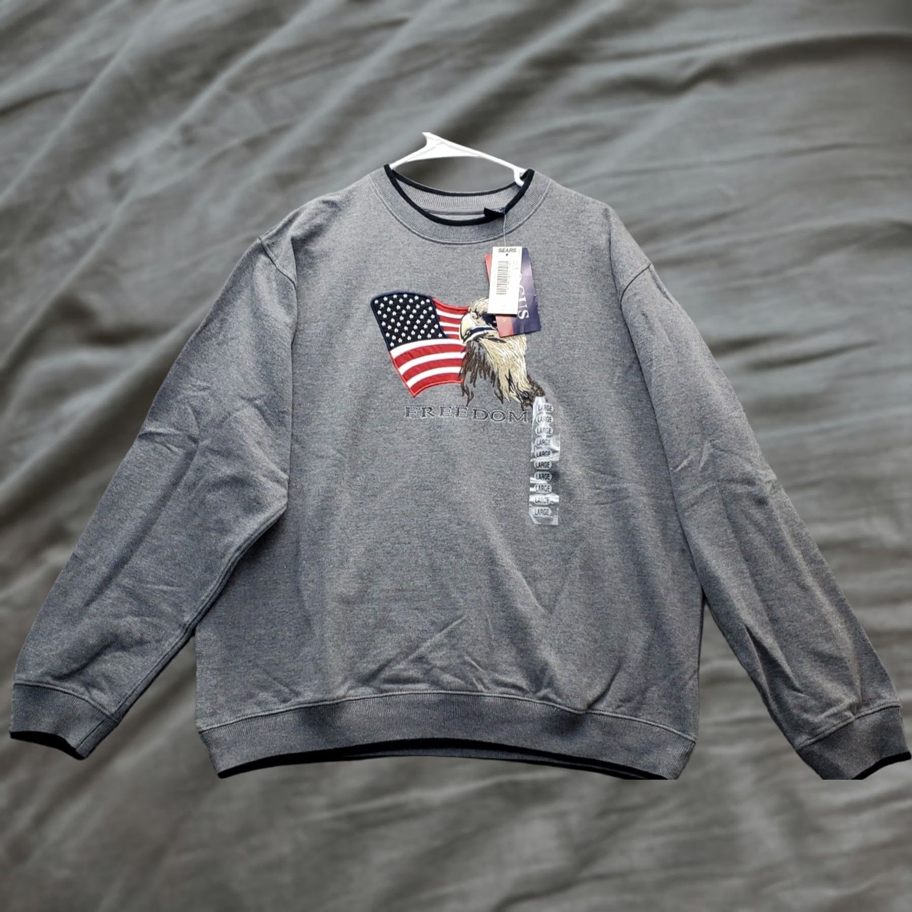 Vintage Focus Pullover Sweatshirt Men Large Gray Freedom Flag Eagle Ribbed Cuff & Hem Size US L / EU 52-54 / 3 - 1 Thumbnail