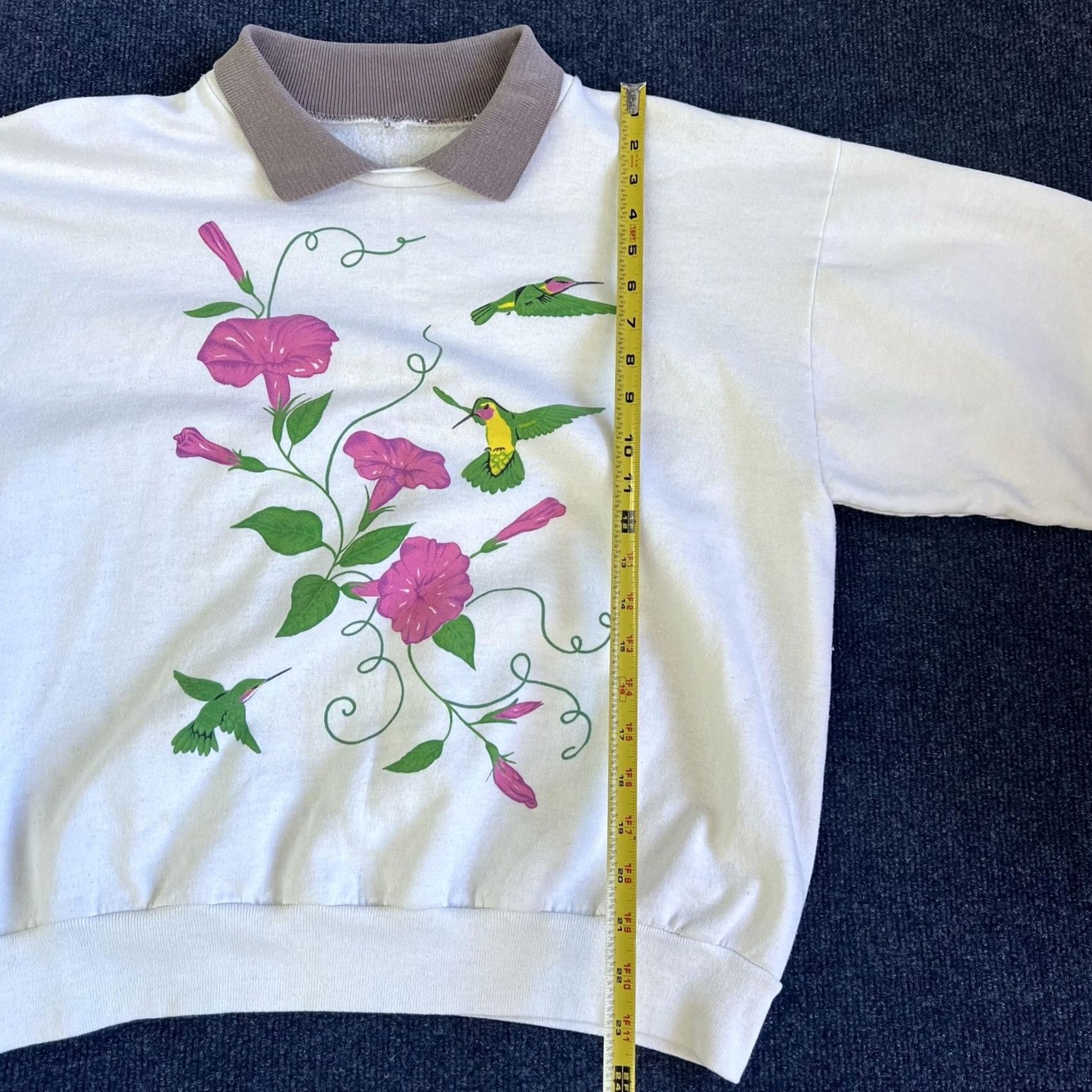 Vintage VINTAGE Hummingbird Floral Sweatshirt Womens Medium White Collared Pullover Graphic Size L / US 10 / IT 46 - 3 Thumbnail