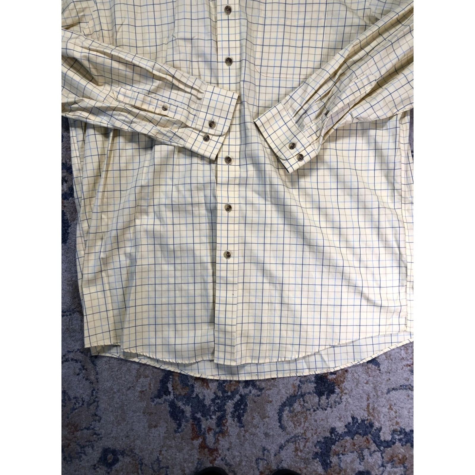Vintage L.L. Bean Dress Shirt Mens XLT Yellow Check Wrinkle Free Button-Down Classic Fit Size 46R - 5 Thumbnail