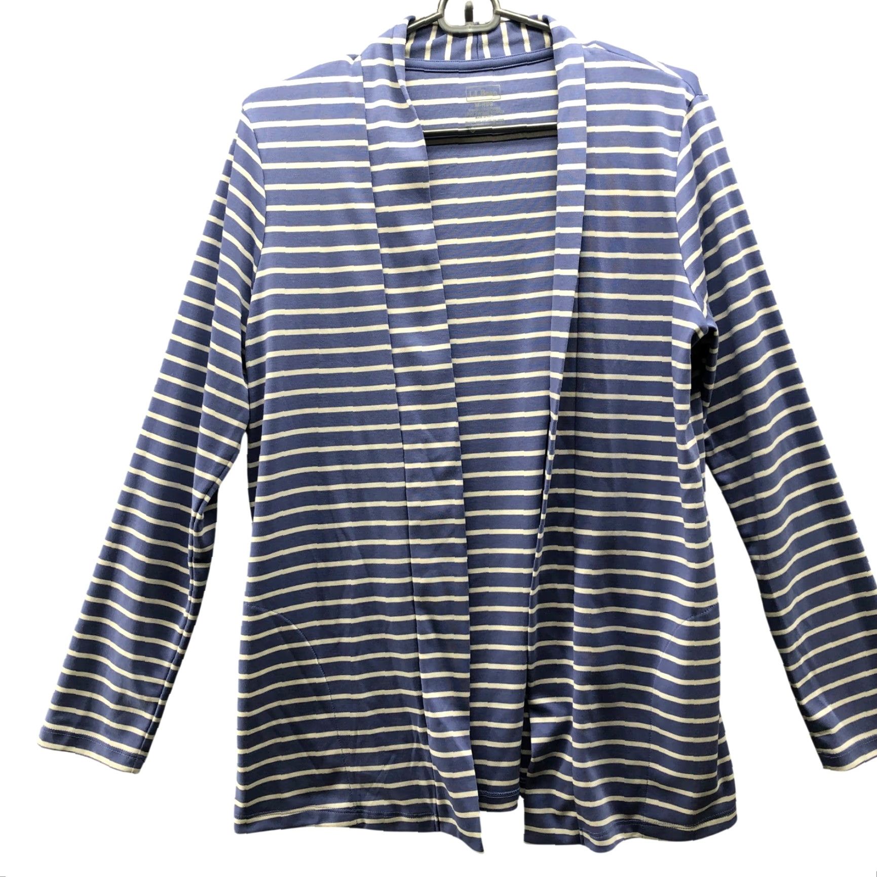 Vintage LL Bean Supima Cotton Cardigan Womens M Blue White Striped Open Front Lightweight Pockets Open Front Casual Travel All Seasons Cardigan Womens/ Girls? Size M / US 6-8 / IT 42-44 - 2 Thumbnail