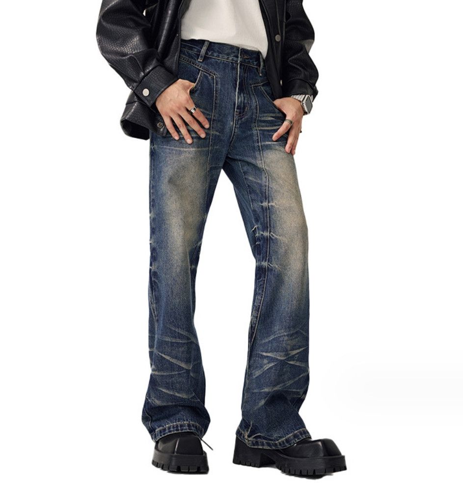Japanese Brand × Jean Vintage washed claw mark textured wide leg jeans Size US 34 / EU 50 - 5 Thumbnail