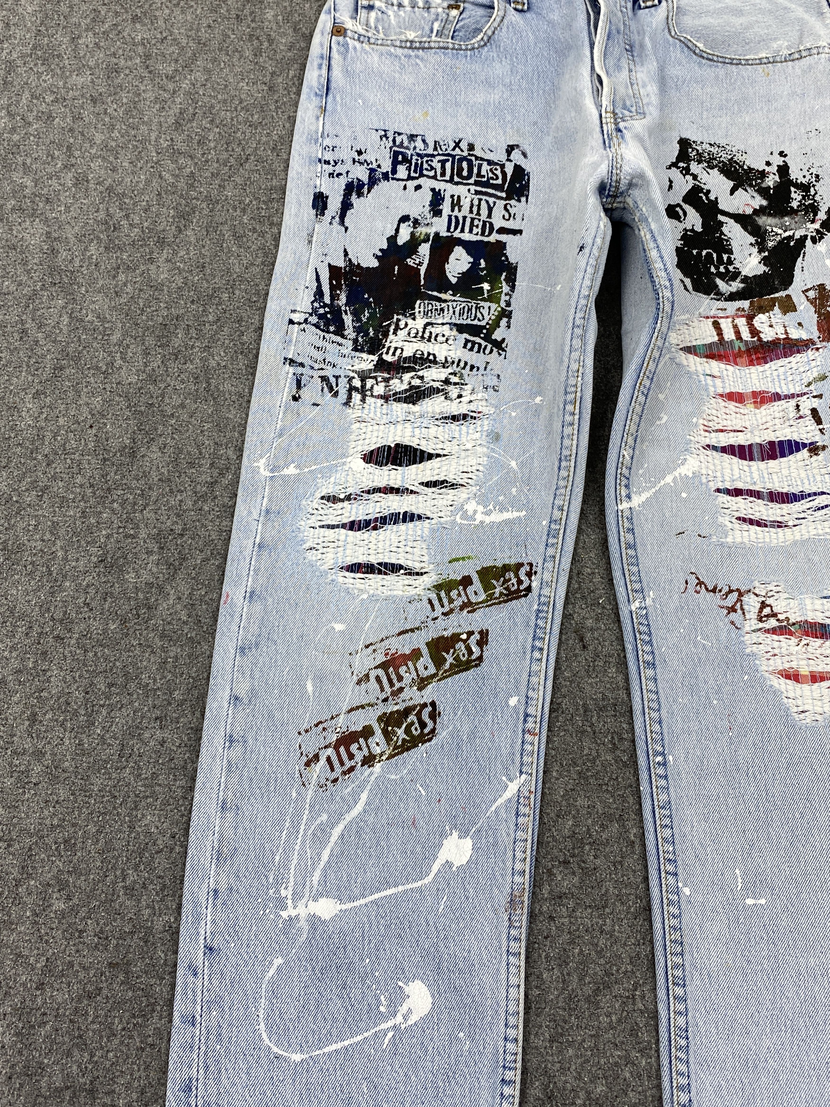 Levi's Vintage 80s Levis 501 Sex Pistols Custom Made Jeans DP2724 Size US 30 / EU 46 - 12 Thumbnail
