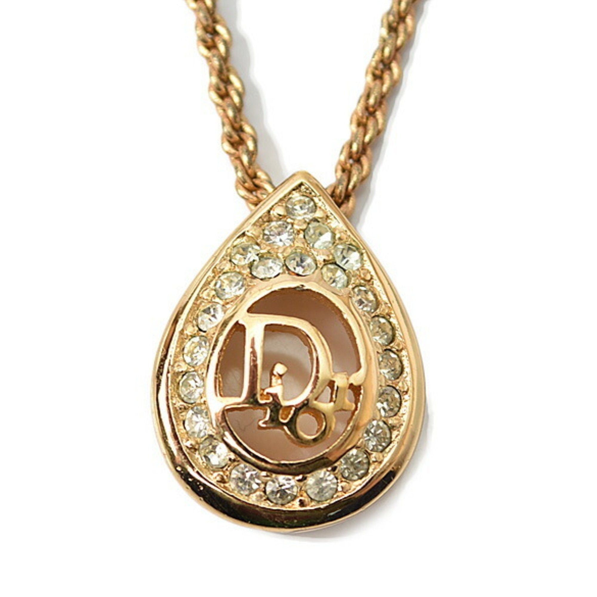 image of Christian Dior Necklace Choker Teardrop Motif Rhinestone Gold, Women's