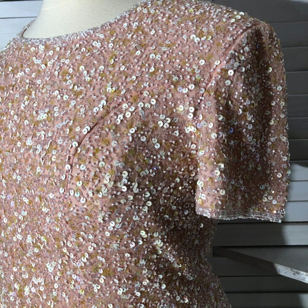 Vintage beaded sequined silk shiny pink blouse cocktail Sz XL Size XL / US 12-14 / IT 48-50 - 12 Thumbnail