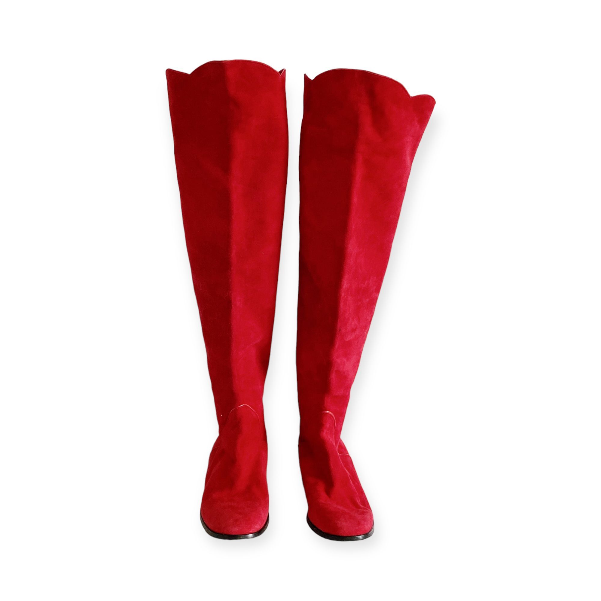 Yves Saint Laurent Vintage Yves Saint Laurent red suede long boots, Size 7 Size US 7 / IT 37 - 2 Thumbnail