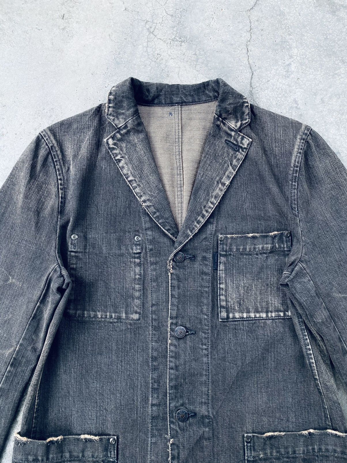Tete Homme Vintage 90s Tete Homme Issey Miyake Denim Jacket Distressed Size L / US 10 / IT 46 - 3 Thumbnail