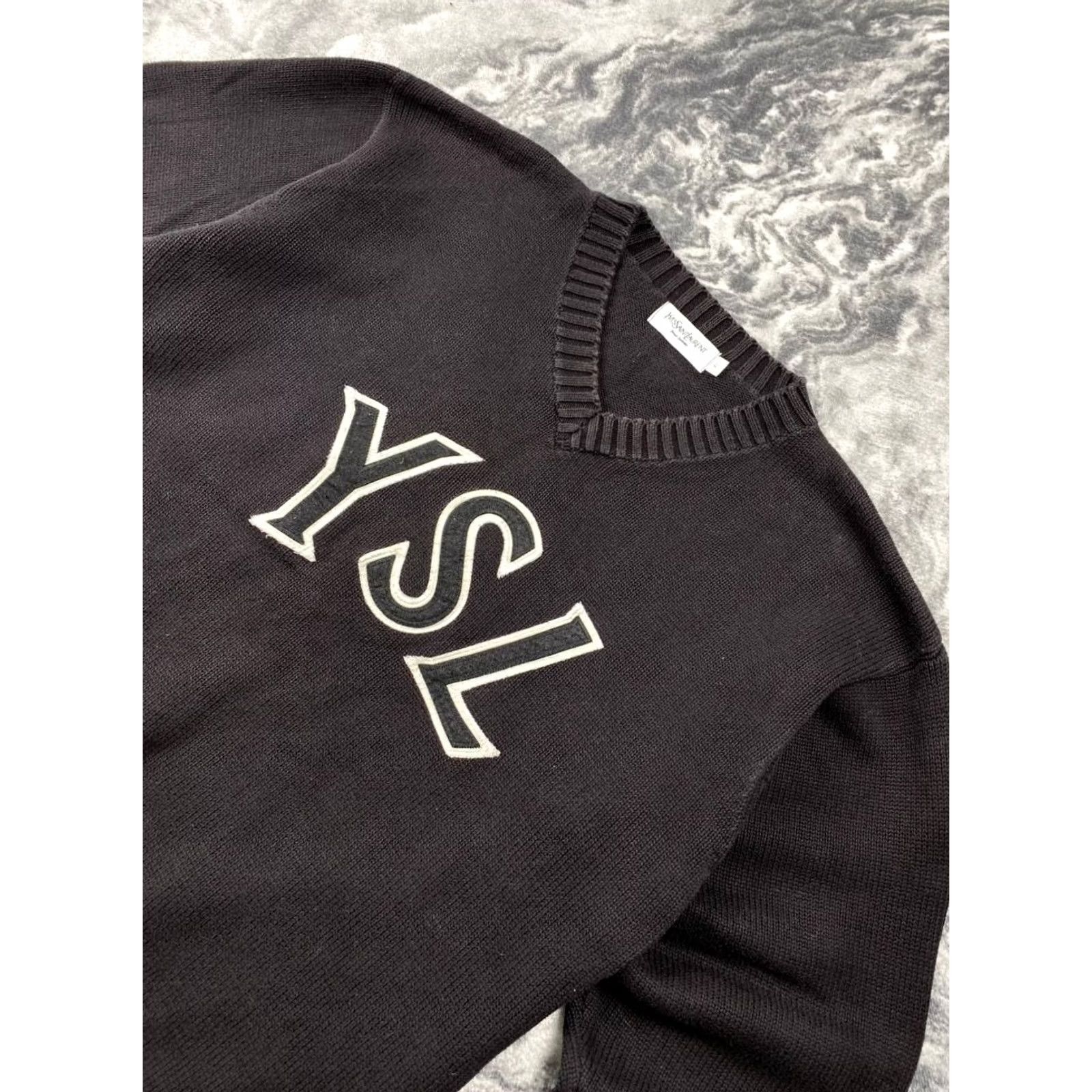 Yves Saint Laurent VINTAGE Saint Laurent YSL Knit Sweater Pullover V-Neck Men L Black 90s Logo Size US L / EU 52-54 / 3 - 2 Thumbnail