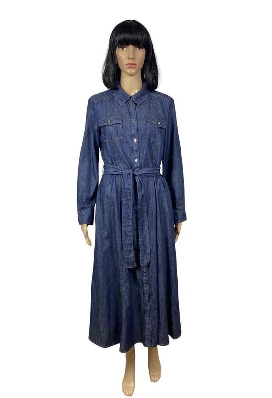 Other Iblues Denim Cotton Maxi Dress Belted size GB12 US8 Size S / US 4 / IT 40 - 1 Thumbnail