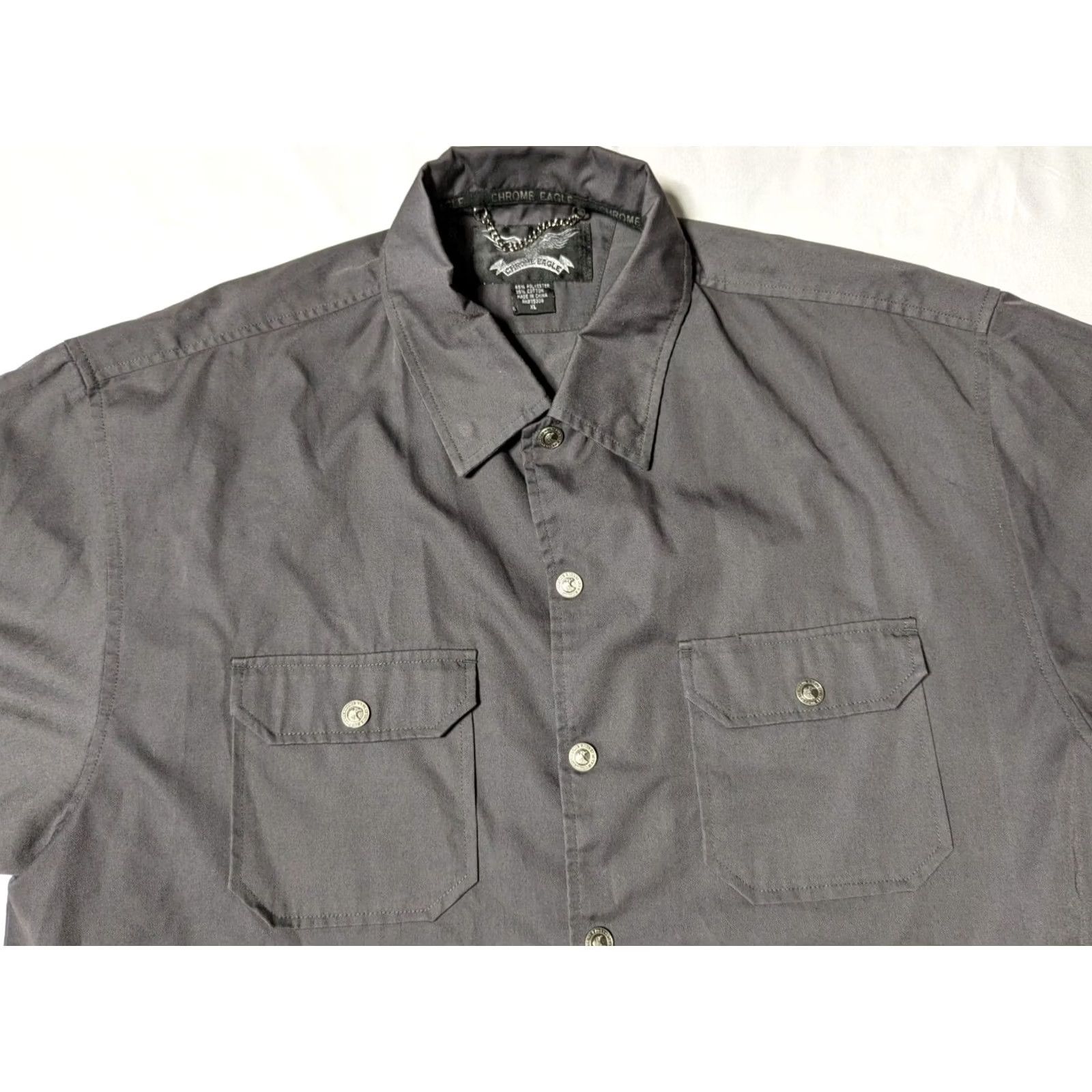 Vintage CHROME EAGLE Shirt Men XL Gray Snap Button Embroidered Moto Mechanics Short Sleeve Cotton Blend Size US XL / EU 56 / 4 - 3 Thumbnail