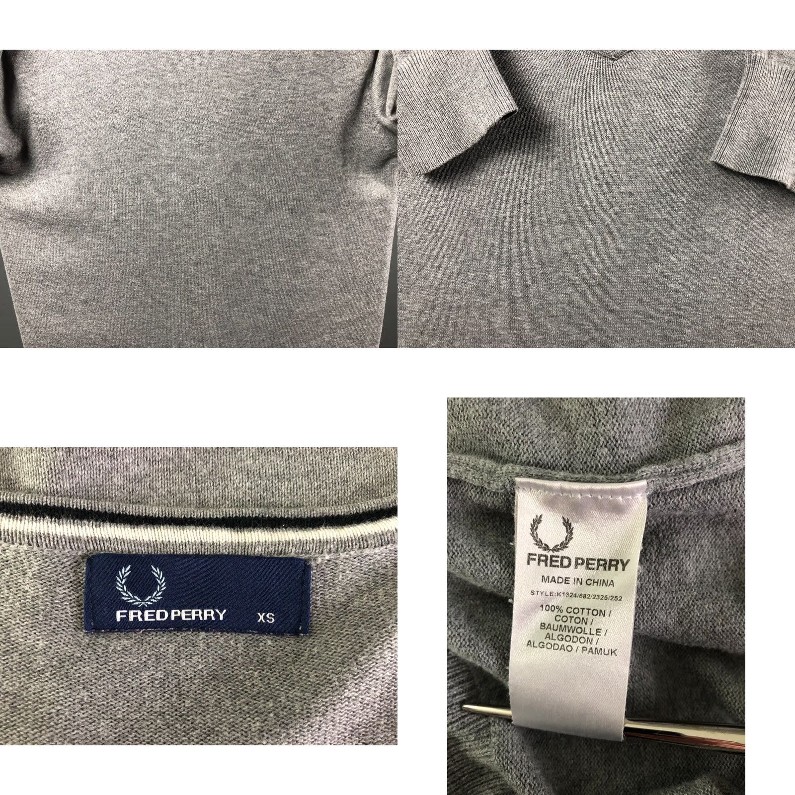 Fred Perry Fred Perry Mens Jumper XS Gray Cotton Pullover Knit V-Neck Logo Embroidered Shirt (Sweater) Size US XS / EU 42 / 0 - 8 Thumbnail